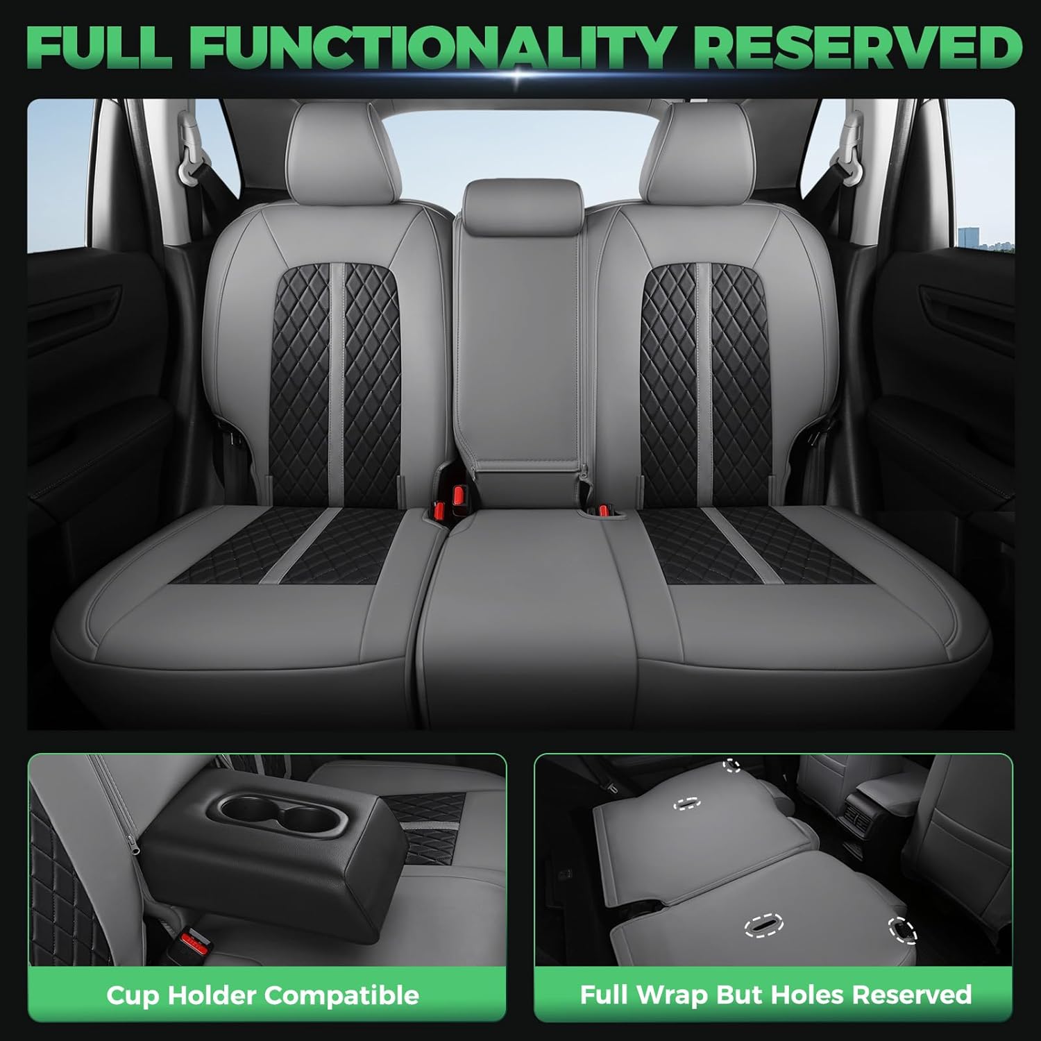 for Honda HRV Seat Covers 2023 2024 2025 2026 Sport LX, Custom Fit Car Seat Cover Full Set, Waterproof Leather HR-V Seat Protector, SUV Cushions Accessories, Gray Black, NOT Fit for EX-L