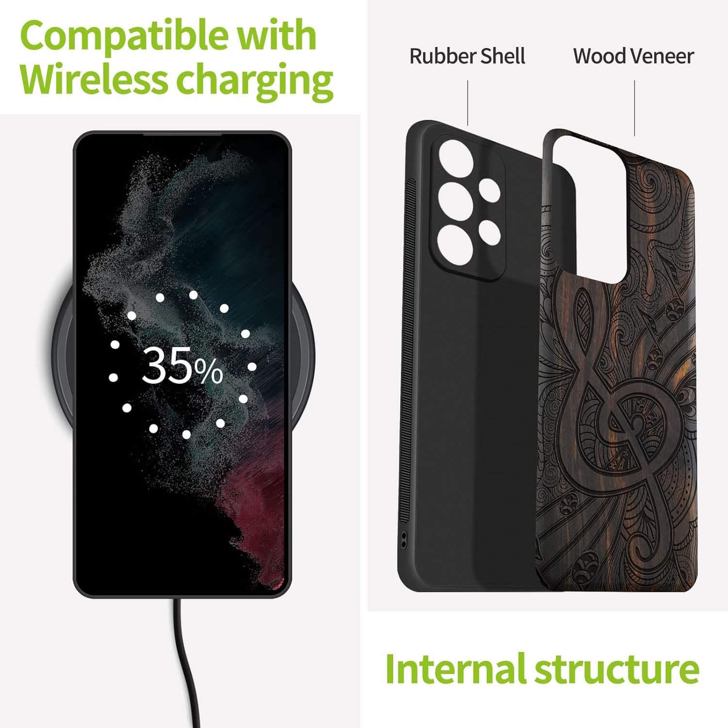 Carveit Wood Case for Samsung Galaxy A73 5G Case [Natural Wood & Black Soft TPU] Shockproof Protective Cover Unique Wooden Case Compatible with Galaxy A73 5G Case (Doodle Musical Note-Blackwood)