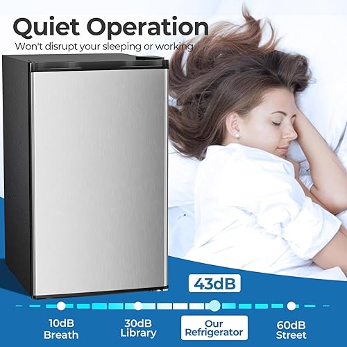 Miniatura 5 de Mini refrigerador de 3.2 pies cúbicos con congelador, refrigerador compacto con puerta individual reversible, termostato ajustable, bajo ruido,