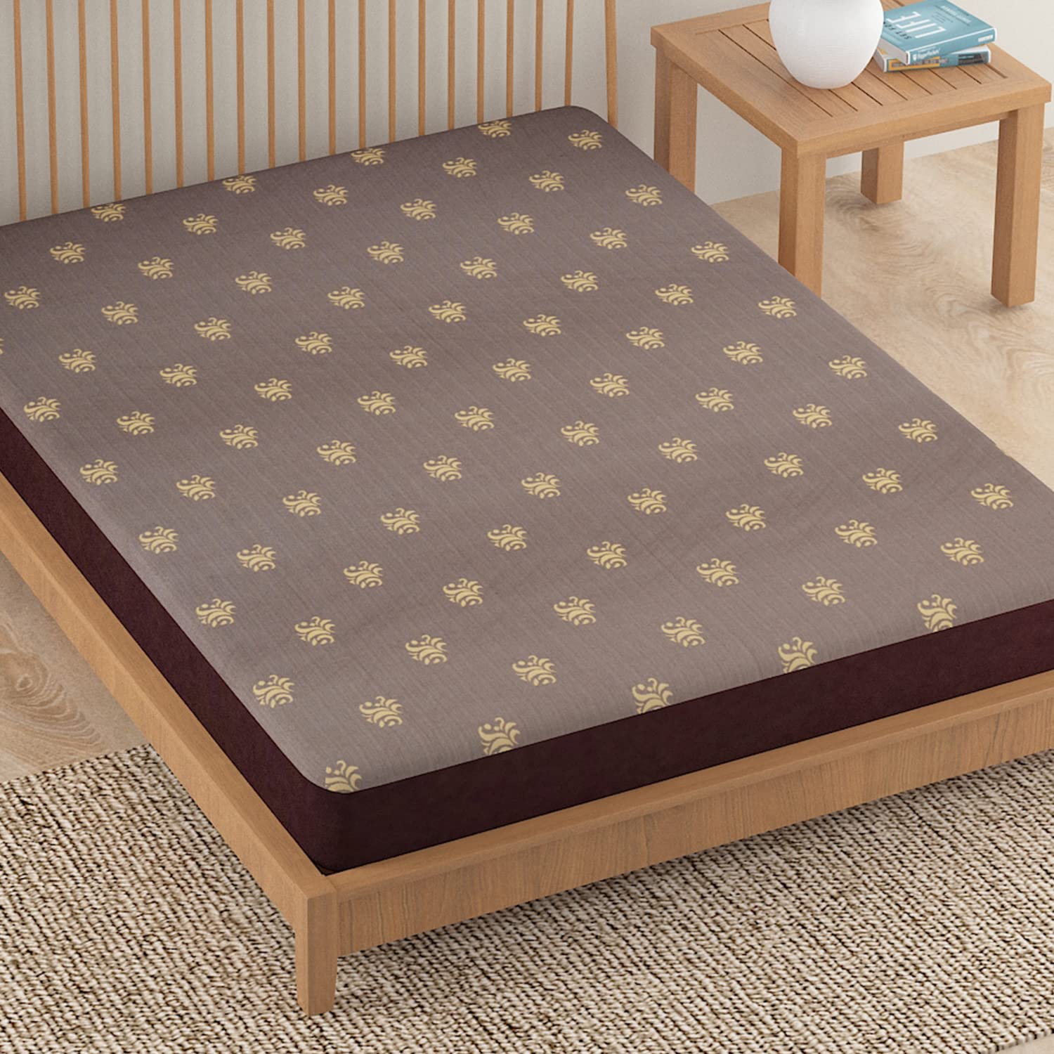 HOKIPO Cotton Printed Luxury Jacquard Woven Cloth Fitted Mattress Protector | Waterproof Ultra Soft Mattress Cover | Hypoallergenic Bed Cover King Size (78X72 Inch | 6.5X6 Feet) – Coffee (In-590-Cf) HOKIPO Cotton Printed Luxury Jacquard Woven Cloth Fitted Mattress Protector | Waterproof Ultra Soft Mattress Cover | Hypoallergenic Bed Cover King Size (78X72 Inch | 6.5X6 Feet) – Coffee (In-590-Cf)
