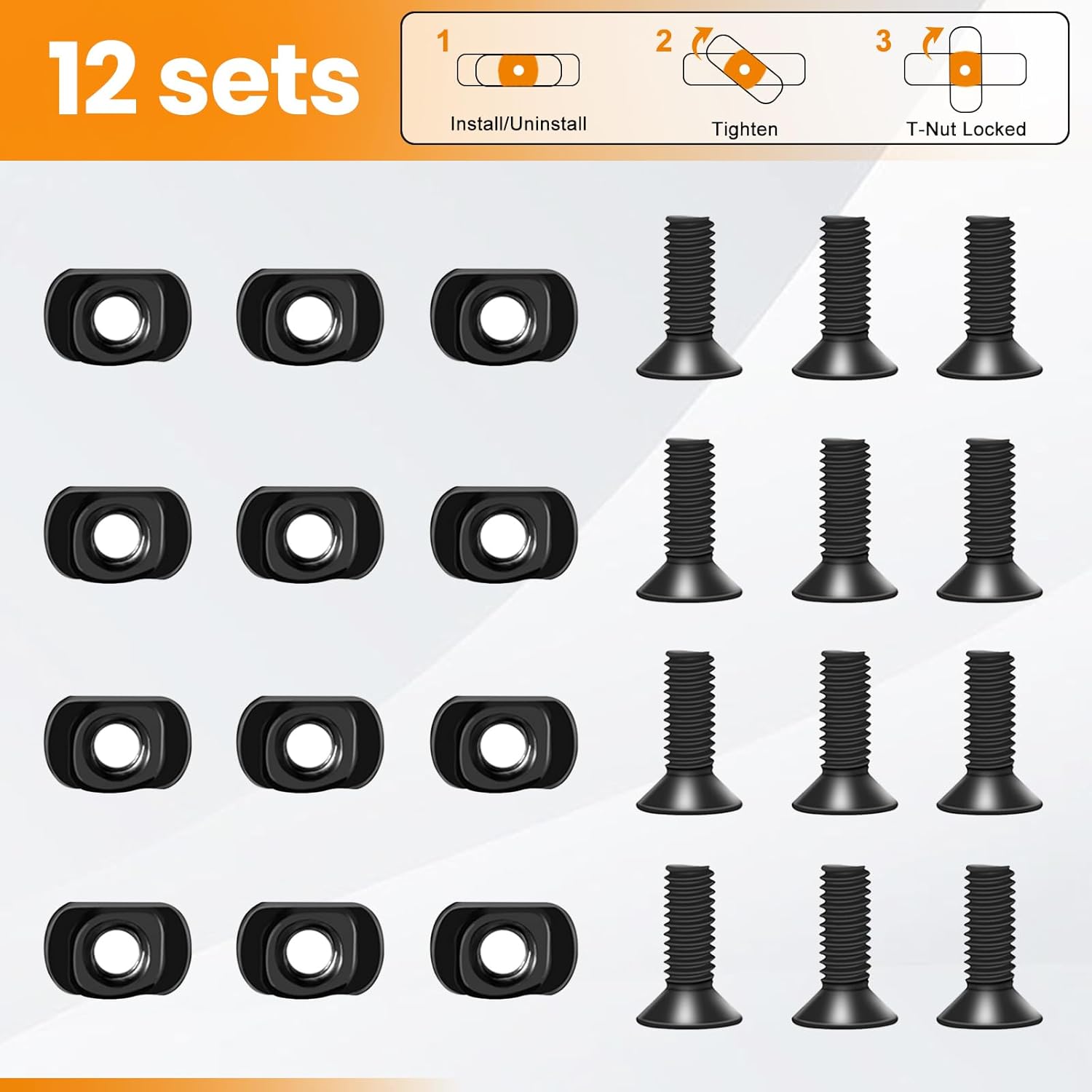 12 Set T-Nut and Screw Replacement Sets for M-Rails Mounting, Long Screws or Short Screws & T Nuts Picatinny Rail Accessories with 3 Allen Wrenches (12mm Long Screws-12 Pcs)