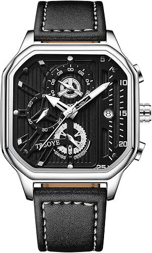 Reloj de pulsera para hombre, cronógrafo, analógico, de cuarzo, negro, a la moda, casual, de diseñador, de negocios, con calendario, correa de piel,