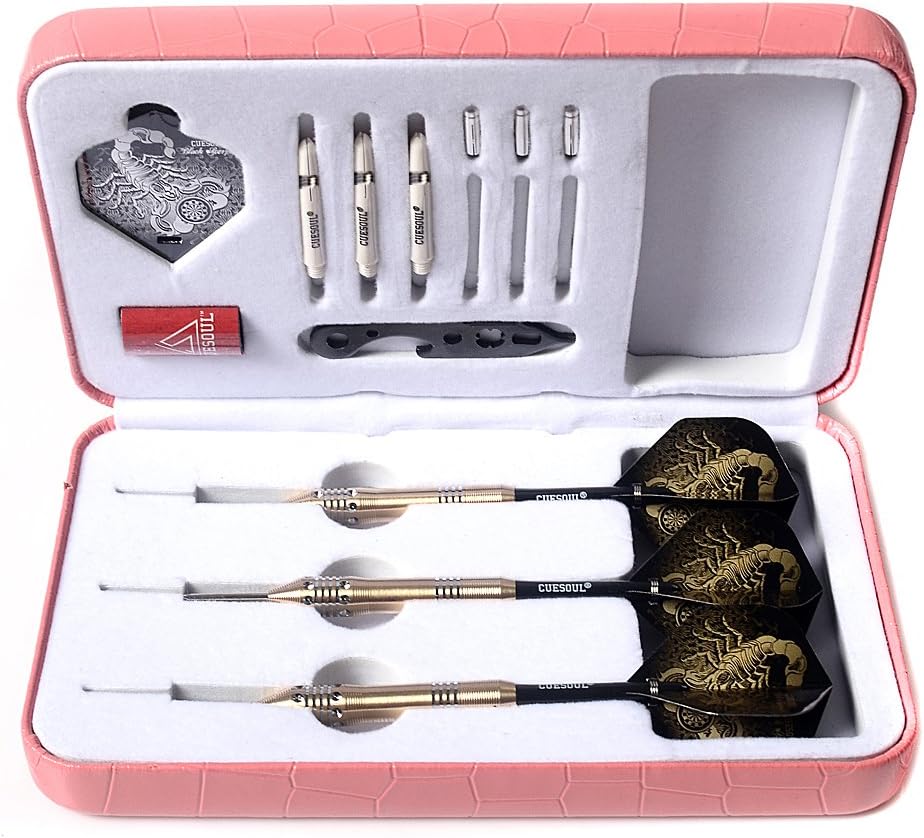 CUESOUL Steel Tip Darts Set 20/22/24 Grams with Deluxe PU Darts case-Black Scorpion Series