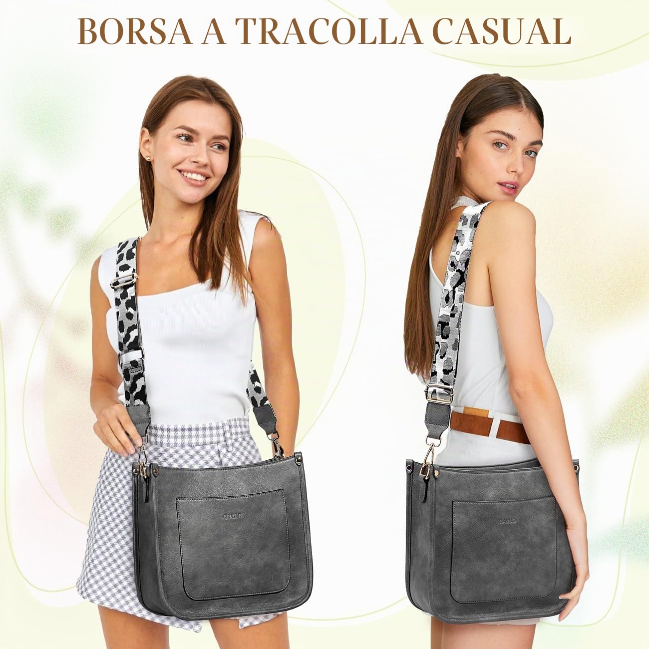 RAVUO Borsa a Tracolla Donna, Elegante Borsa a Spalla Donna Con 2 Cinturini Regolabili Borsa Pelle Impermeabile da Donna in Sintetica Pu con Tasche Multiple per Il Tempo Libero, Scuola, Viaggi