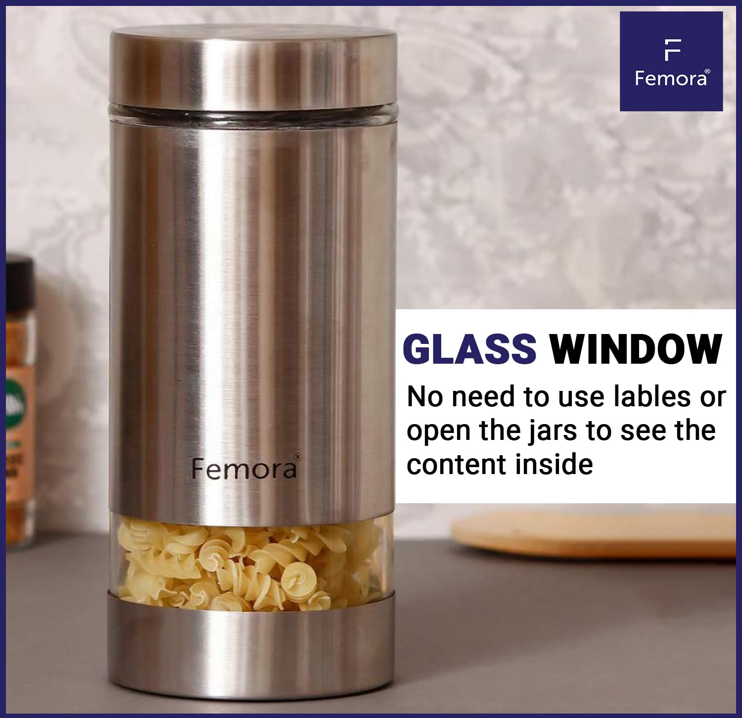 Femora Airtight Glass Jars 700ml Set of 4 | Silver Stainless Steel Lid | BPA Free & Food Grade | Rust Free | 1 Year Lid Warranty | Kitchen Storage for Snacks, Masala, Spice, Pickle, Cookies 3