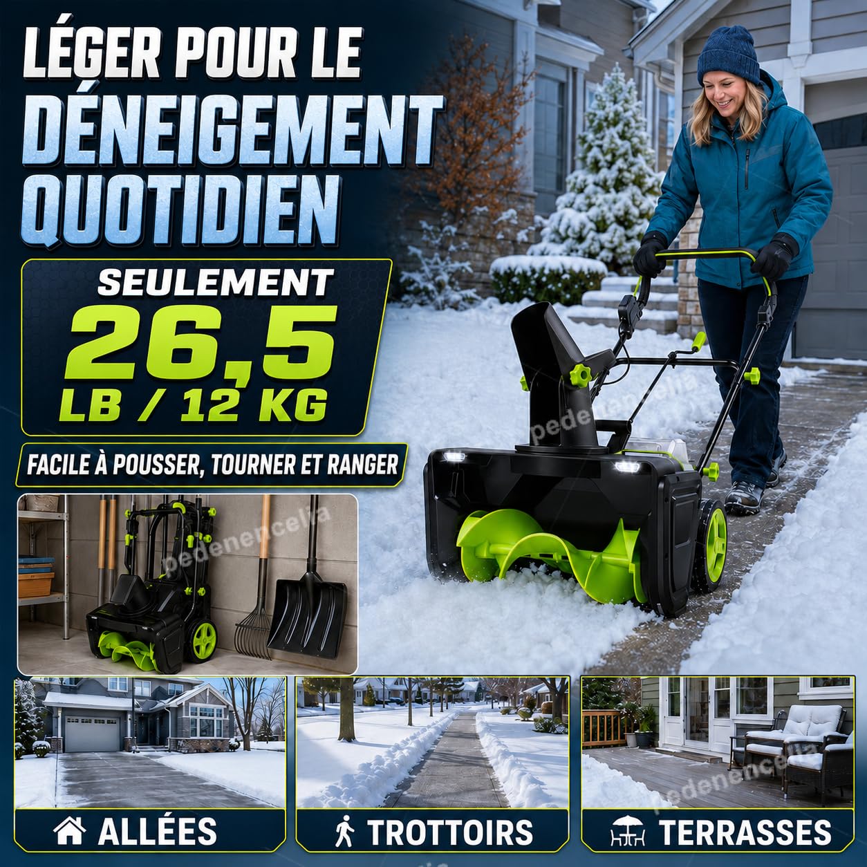 Fraise à Neige sans Fil, Moteur sans Balais 4batteries