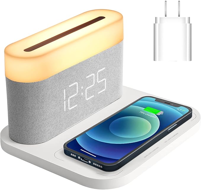 COLSUR Digital Alarm Clock with LED Night Light Wireless Charging 15W Max Touch Bedside Lamp