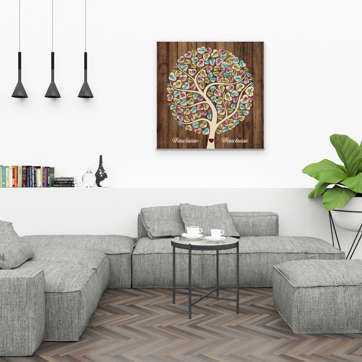 Madyes Płótno Ślub Odciski palców Księga gości Spersonalizowana Drzewo Drewniane Drzewo dla młodej pary jako prezent, dekoracja ślubna, imiona z datą. 50 x 50 cm duży na blejtramie z drewna