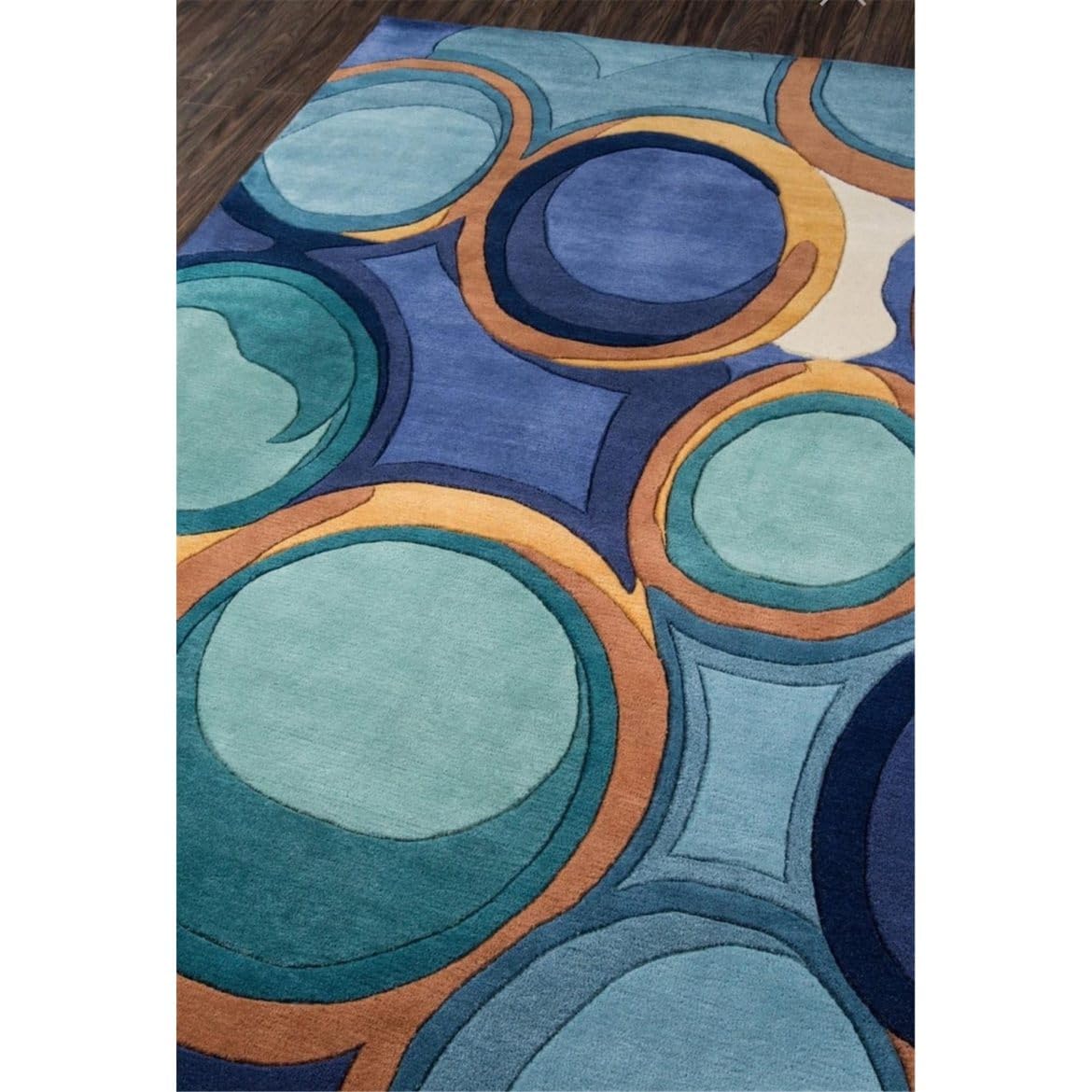 Tapis touffeté main en laine bleu sarcelle 120x180 anti-glisse contre les sols froids