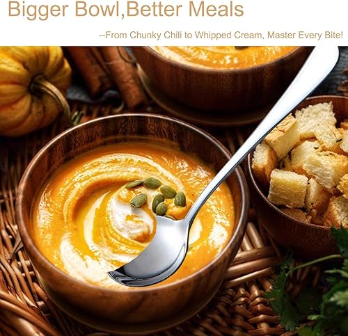 Miniatura 5 de Juego de 12 cucharas redondas de acero inoxidable para sopa de caldo de 7.8 pulgadas