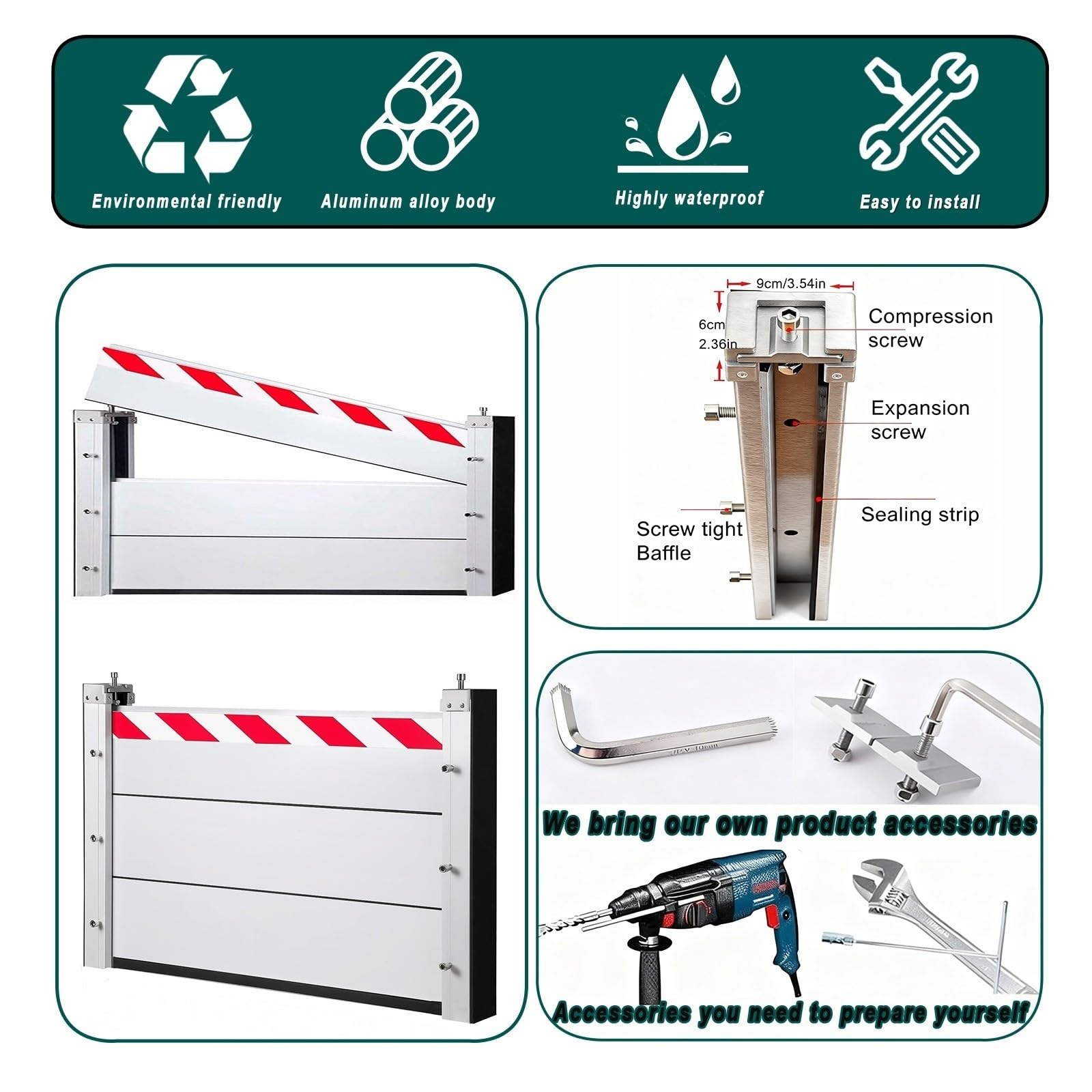 Barriera Antiallagamento 260x40cm Paratia Antiallagamento per Porta Esterna Barriera di Protezione Contro Le Inondazioni, Kit Soglia Barriera Antiallagamento per Porta Garage Alta