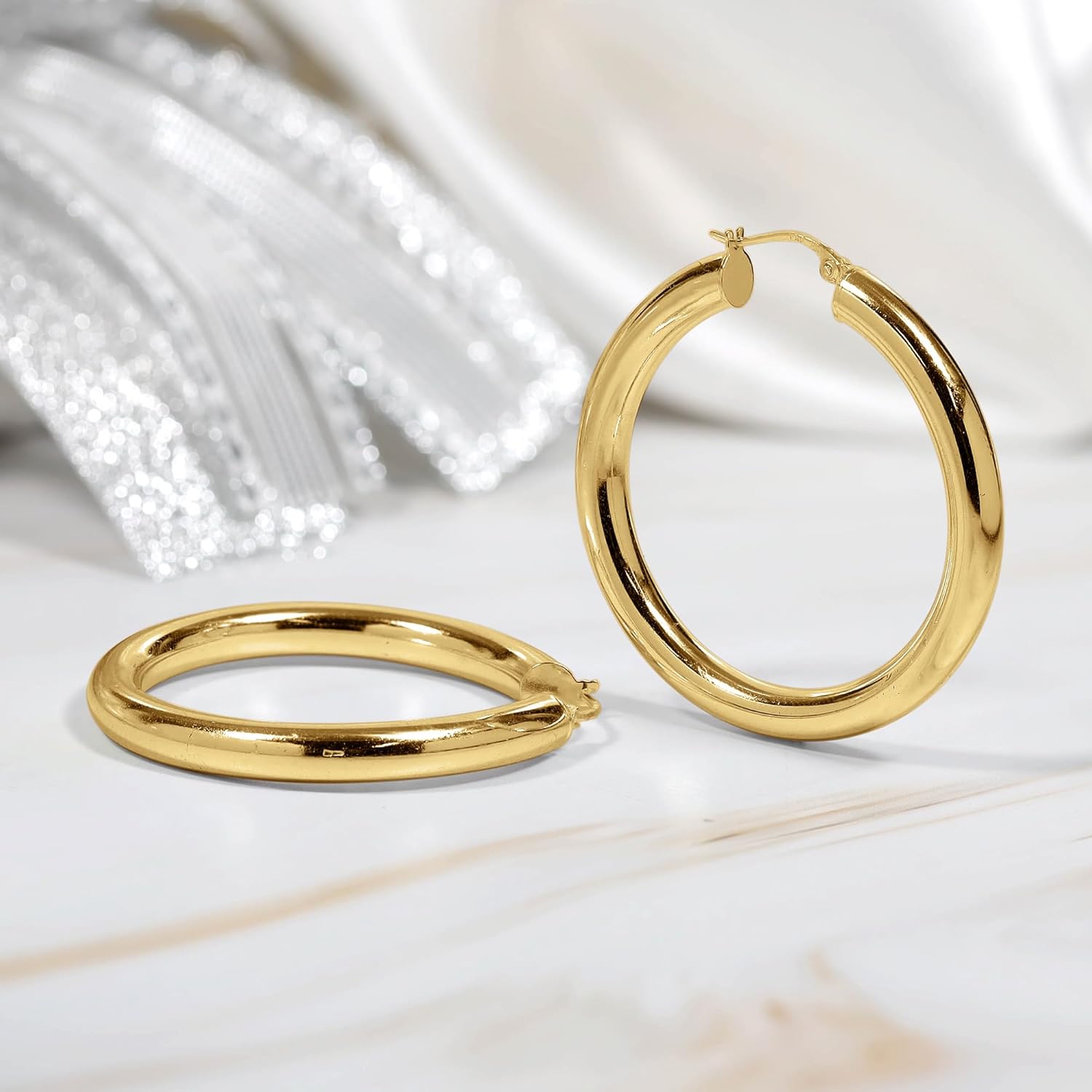 Hoops & Loops 925 Sterling Silver 5mm Thick High Polished Circle Chunky Click-Top Hoop Earrings for Women, Sterling Silver, Yellow & Rose Gold Flash Plated 20mm-40mm - Image 5