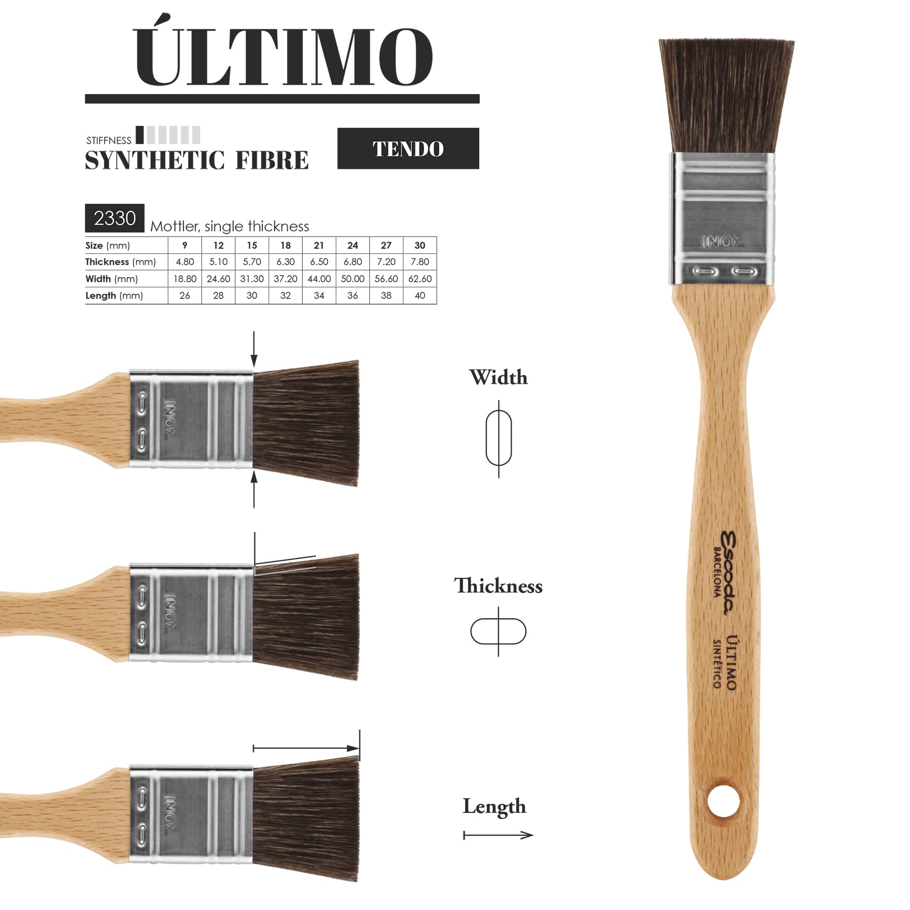 Escoda Ultimo Series 2330 - Pincel de acuarela y acrílico para artista, ardilla sintética, mottler, tamaño 12