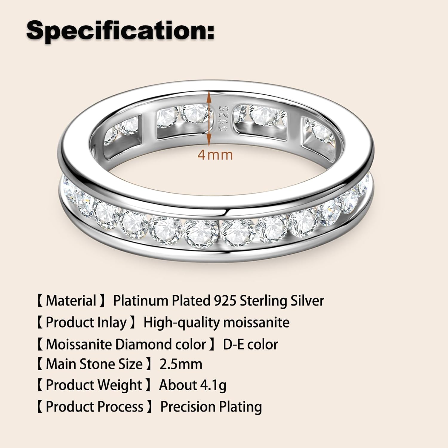 Full Moissanite Wedding Band Eternity Ring 1.5cttw D Color 925 Sterling Silver Channel Setting Stackable Anniversary Ring for Women Birthday Jewelry Gifts - Image 3
