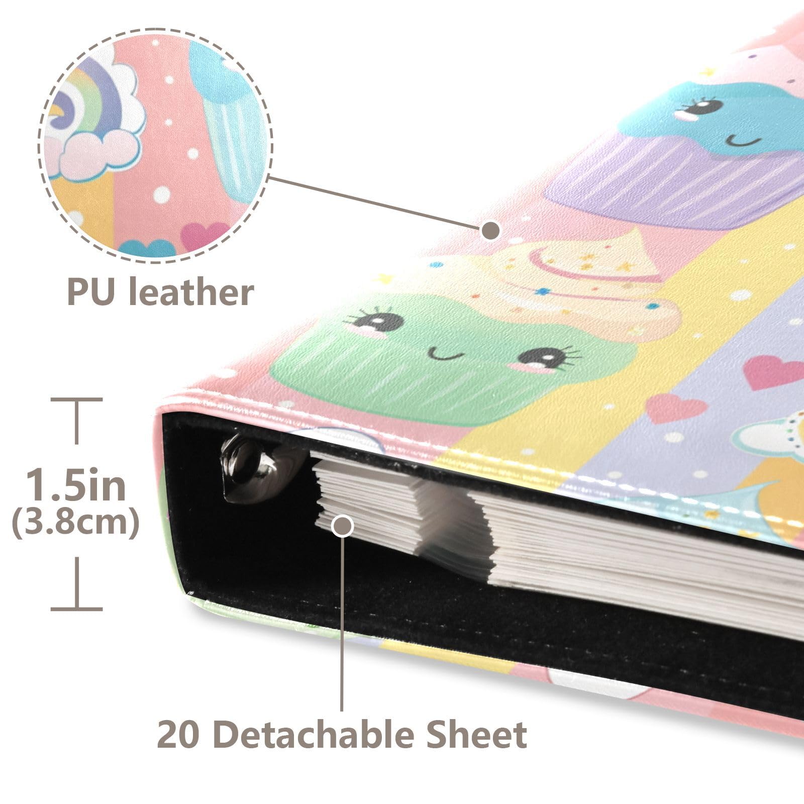 Fotoalbum aus PU-Leder mit Cartoon-Pastellkuchen, für 7,6 x 12,7 - 20,3 x 25,4 cm, Familien-Fotoalbum, selbstklebende Seiten, 20 Blatt