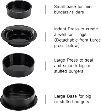 Burger Press Hamburger Patty Maker Slider Press Stuffed Burger Patty Press Regular Burger Patties Cookery Mold 3 in 1 Non Stick Kitchen Barbecue Tool