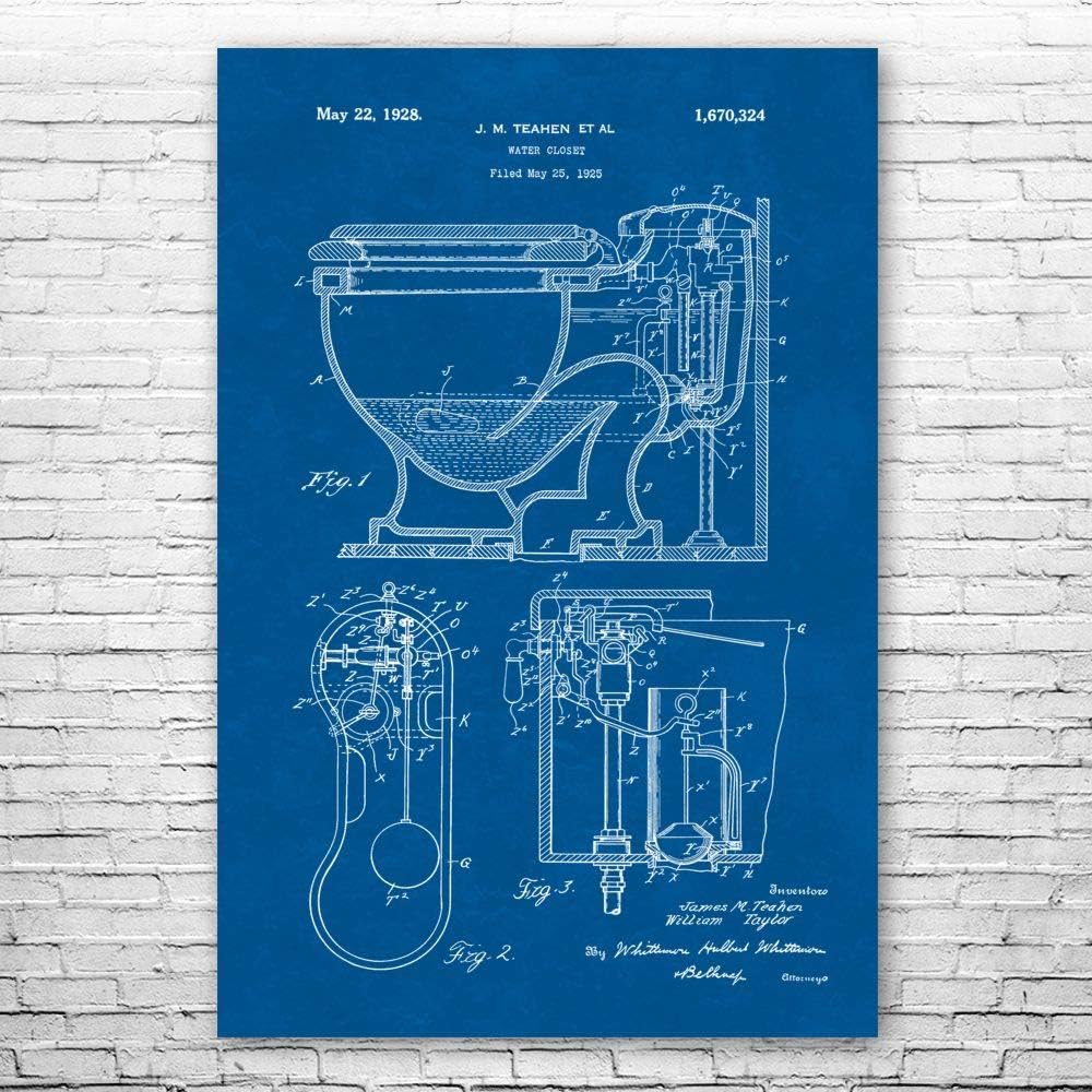 Toilet Poster Print, Contractor Gift, Restroom Wall Art, Toilet Blueprint, Handyman Gift, Bathroom Decor, Plumber Gift Black Chalkboard (20 inch x 30 inch)