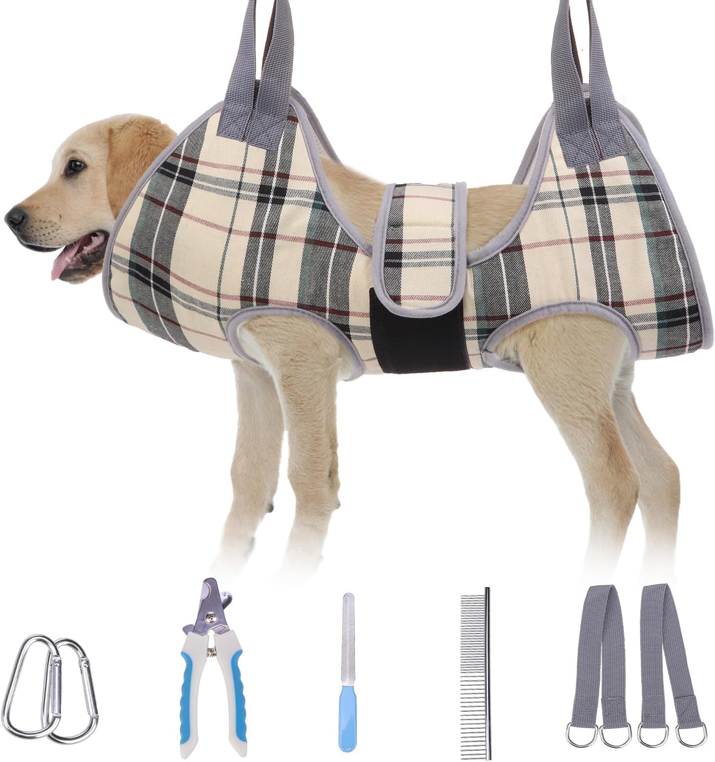 BEAUTYZOO Dog Grooming Hammock for Large Dogs, 11-15" Leg Spacing Up to 60lbs, Thick Breathable Dog Sling for Nail Trimming, Anti-Escape Harness Wide Neck Support, Grooming Sling for Dogs Cats
