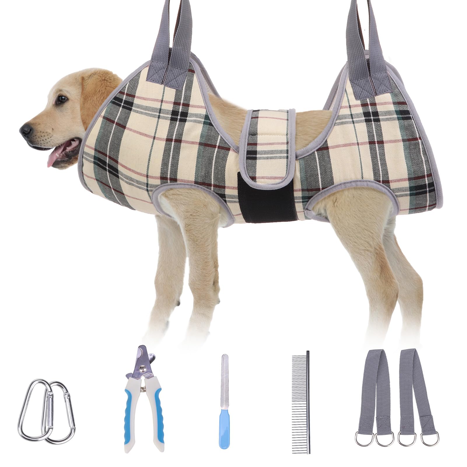 BEAUTYZOO Dog Grooming Hammock for Medium/Large Dogs- Dog Sling for Nail Trimming/Clipping- Dog Grooming Harness with Thick Fabric Neck Support & Strap Restraint Claw Care