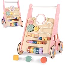 BAUTIA Wooden Baby Walker, Push Walker for Baby Girl 6-12 Months, Montessori Walker Push Toy for Toddlers Learning to Walk