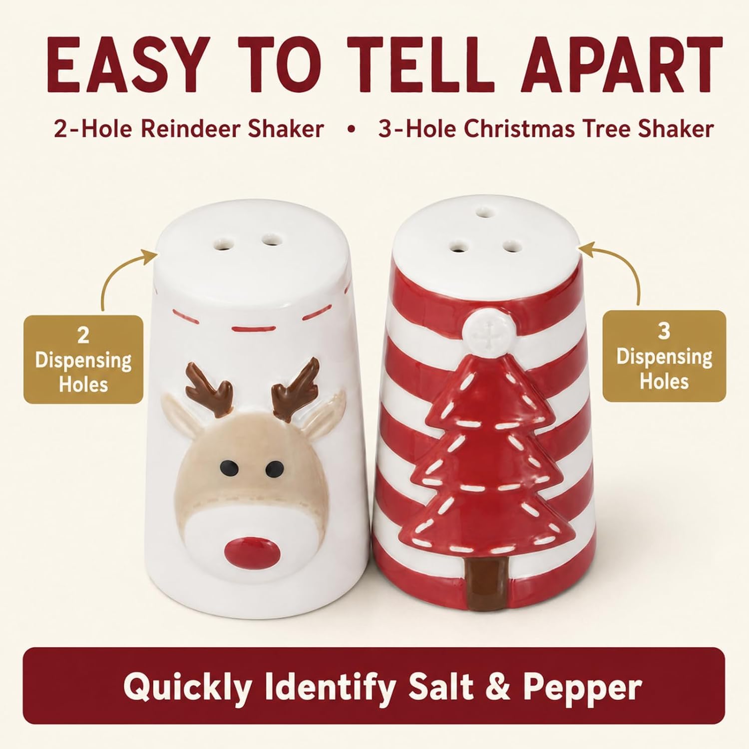Cute Christmas Salt and Pepper Shakers, Ceramic Decorative Salt and Pepper Shaker Sets, Farmhouse Novelty Spice Jars for Kitchen