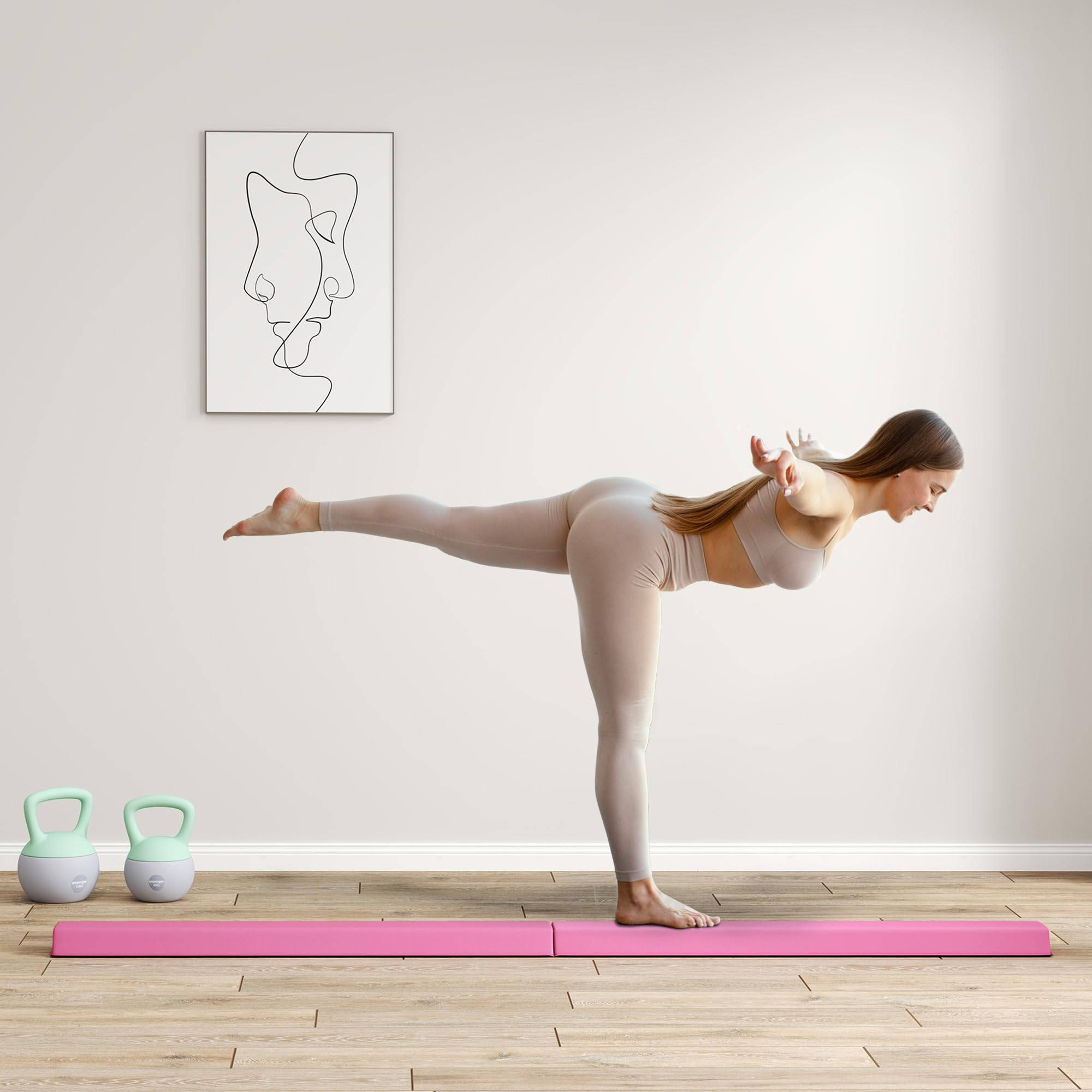 SPORTNOW Trave d'Equilibrio Pieghevole 236 cm, Trave da Ginnastica Portatile Antiscivolo, Fino a 80 kg, per Bambini 3+ Anni