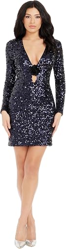 Dress the Population Women's Tula Scattered Sequin, Mini, A-Line, V-Neck Dress, 