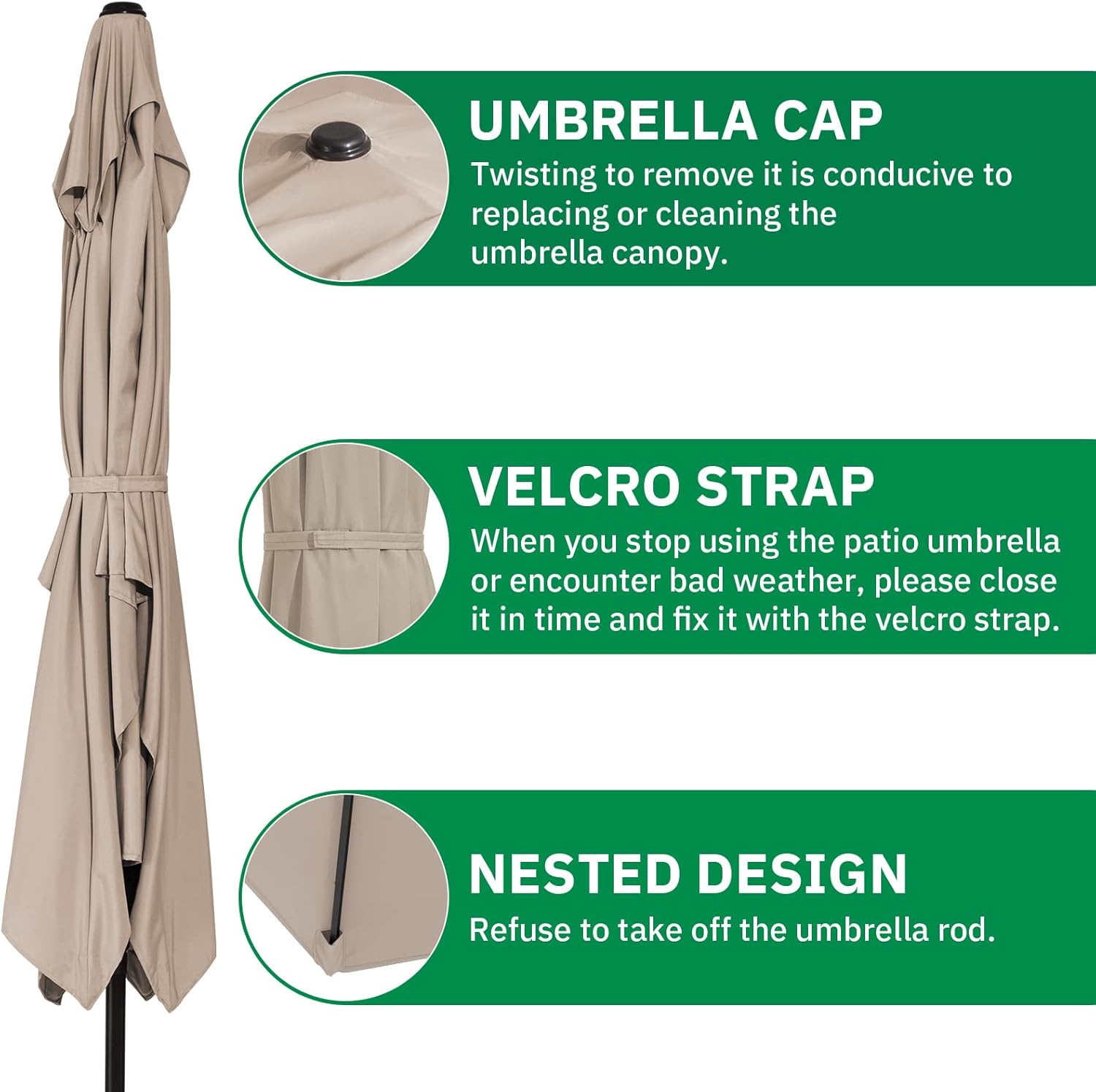 MEWAY Rectangular Patio Umbrella Outdoor Umbrella with Push Button Tilt and Crank Lift System, Market Umbrella 6 Sturdy Ribs UV Protection for Table, Deck, Pool, Backyard, Garden(6.5x10 ft, Beige)