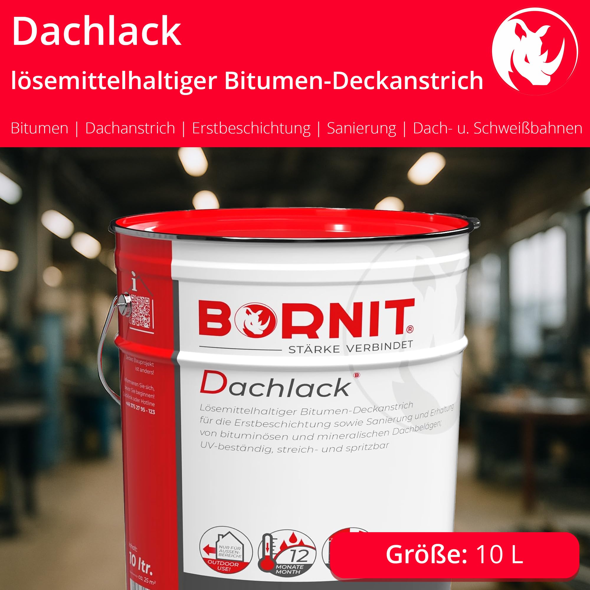BORNIT Dachlack Dachabdichtung Bitumen UV-beständig 10L lösemittelhaltiger Dachanstrich