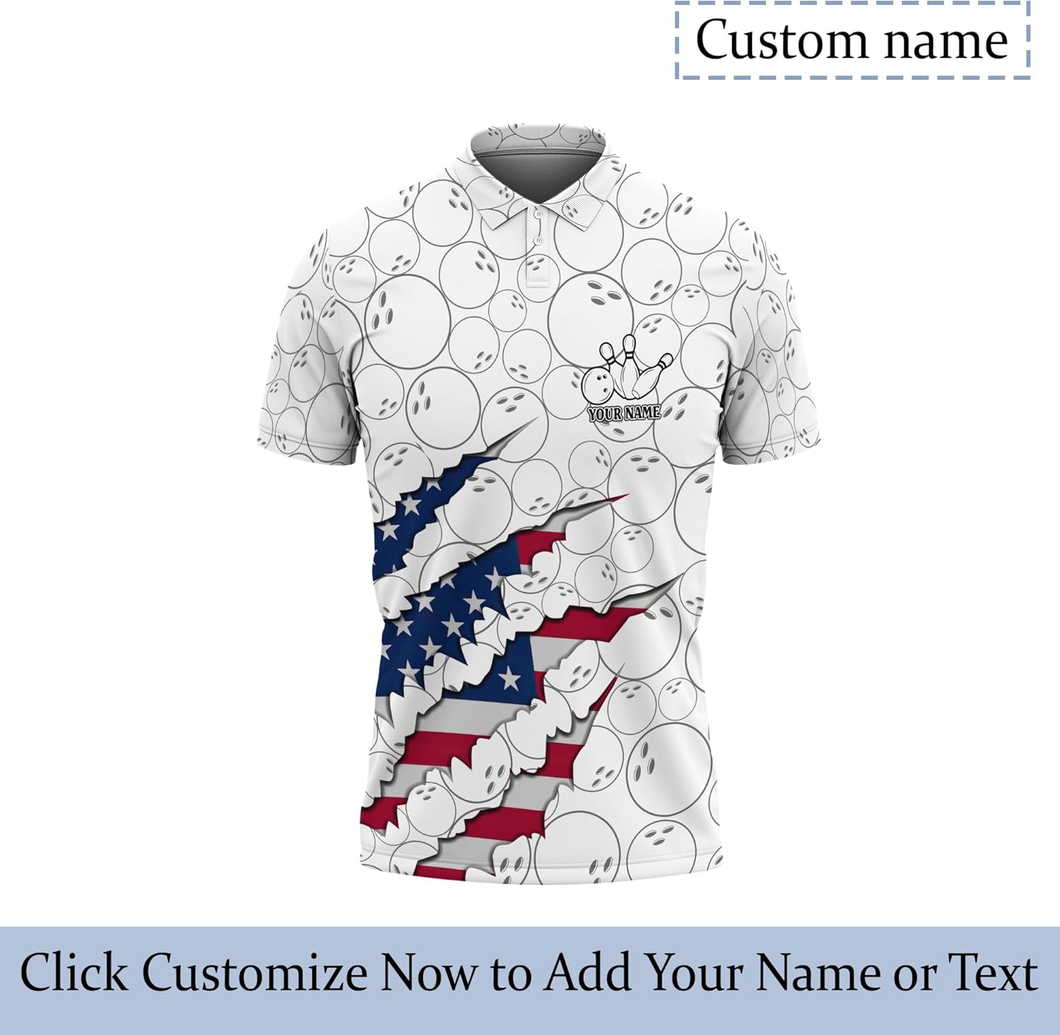 Funny Bowling Golf Shirt Custom American Flag Claws Collared Shirt for Men Printed Bowling Lover Clothing
