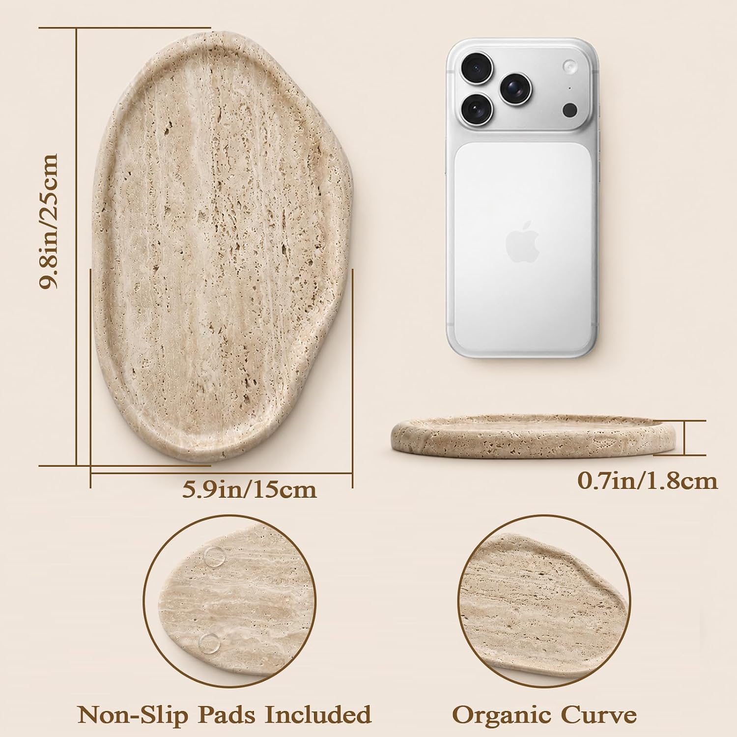Natural Travertine Marble Tray Grooved Vanity, 9.8x5.9In