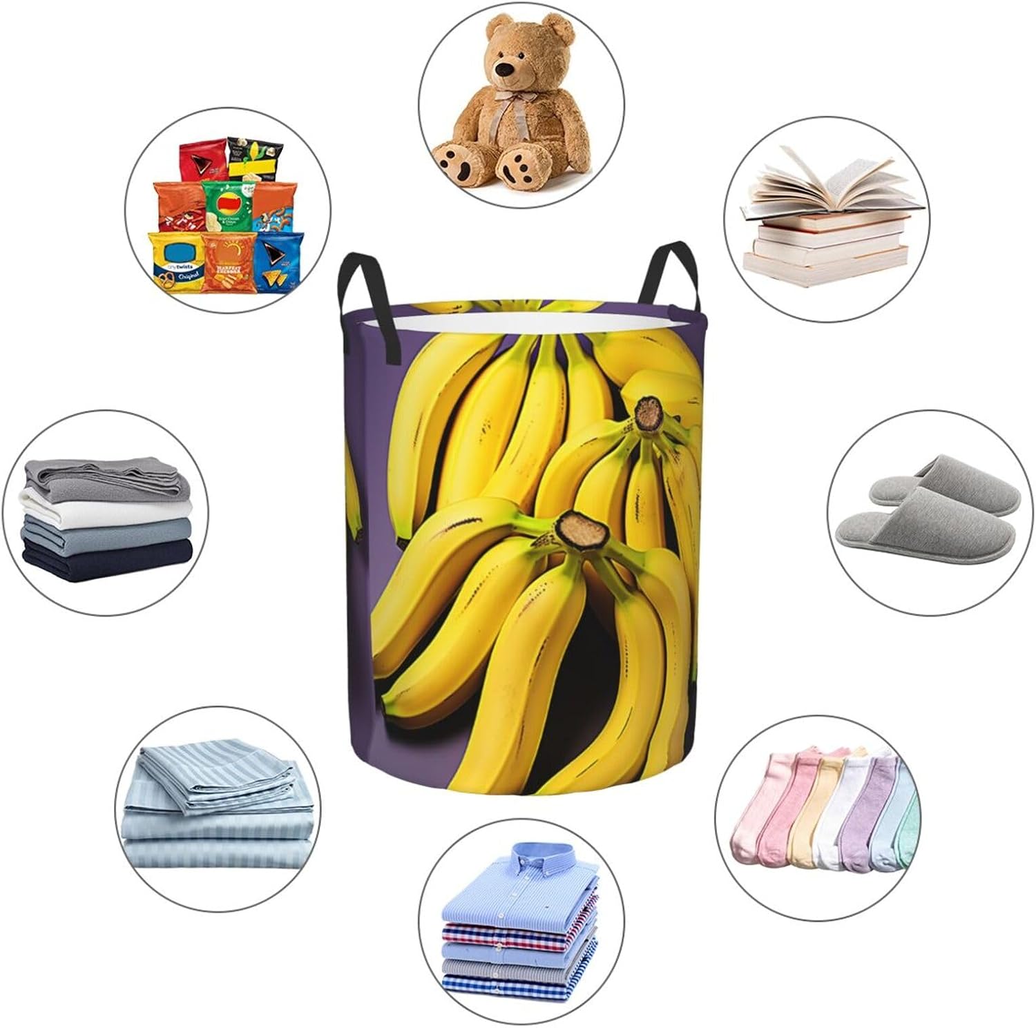 Laundry Basket Waterproof Laundry Hamper With Handles Dirty Clothes Organizer Unique Banana Fruit Protable Collapsible Storage Bin Bag for Living Room Bedroom Playroom Small image 4