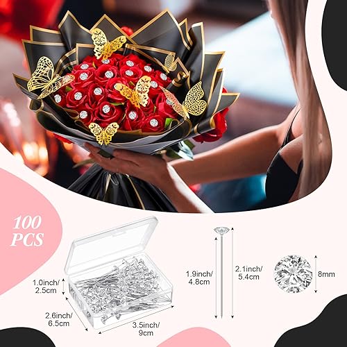 Miniatura 5 de Hanaive El juego de ramilletes de boda incluye 100 ramilletes de boda, 48 piezas de decoración de pared de mariposa dorada 3D, 12 hojas de papel de
