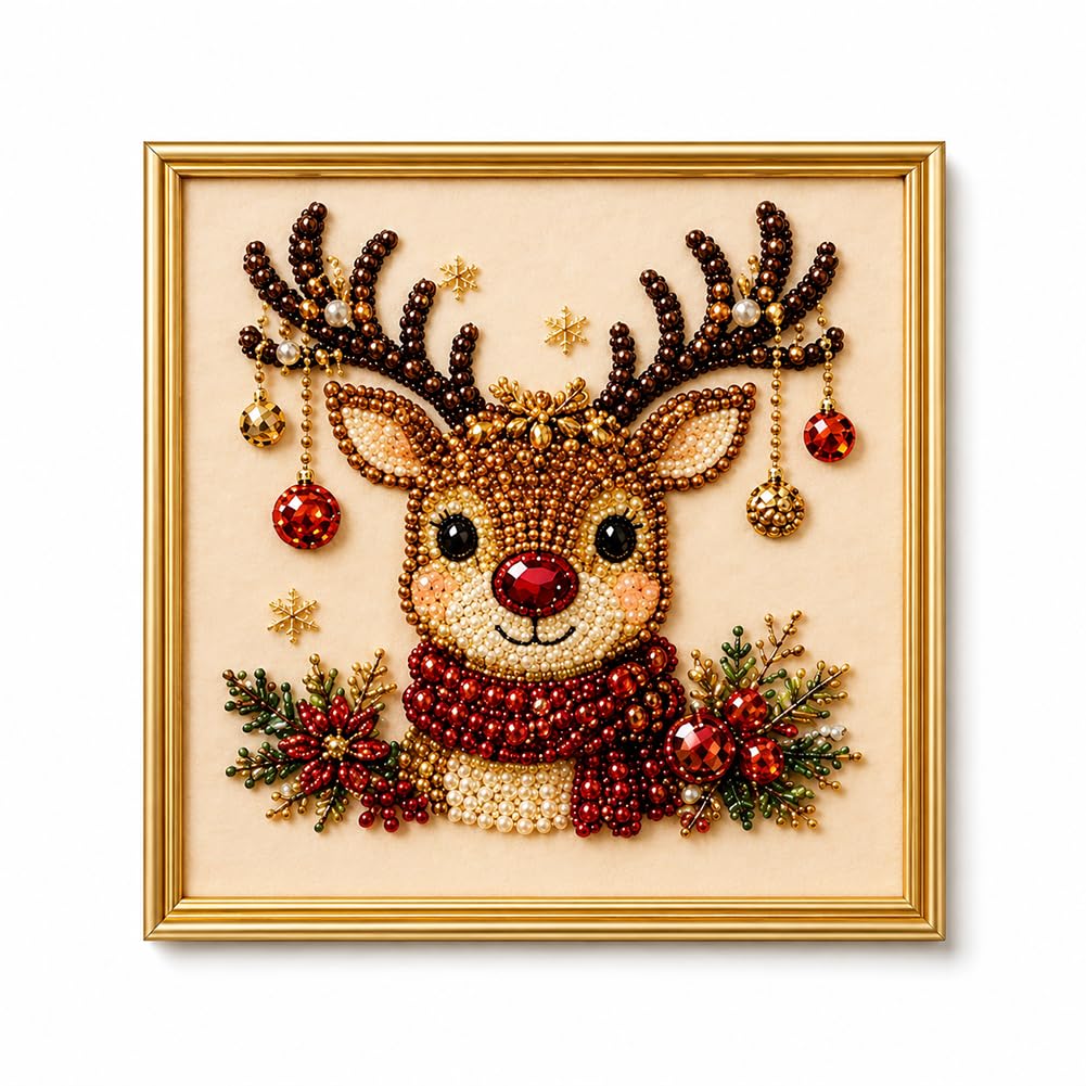 Christmas Pearl Bead Art Kit, Framed DIY Adult Stress Relief Craft
