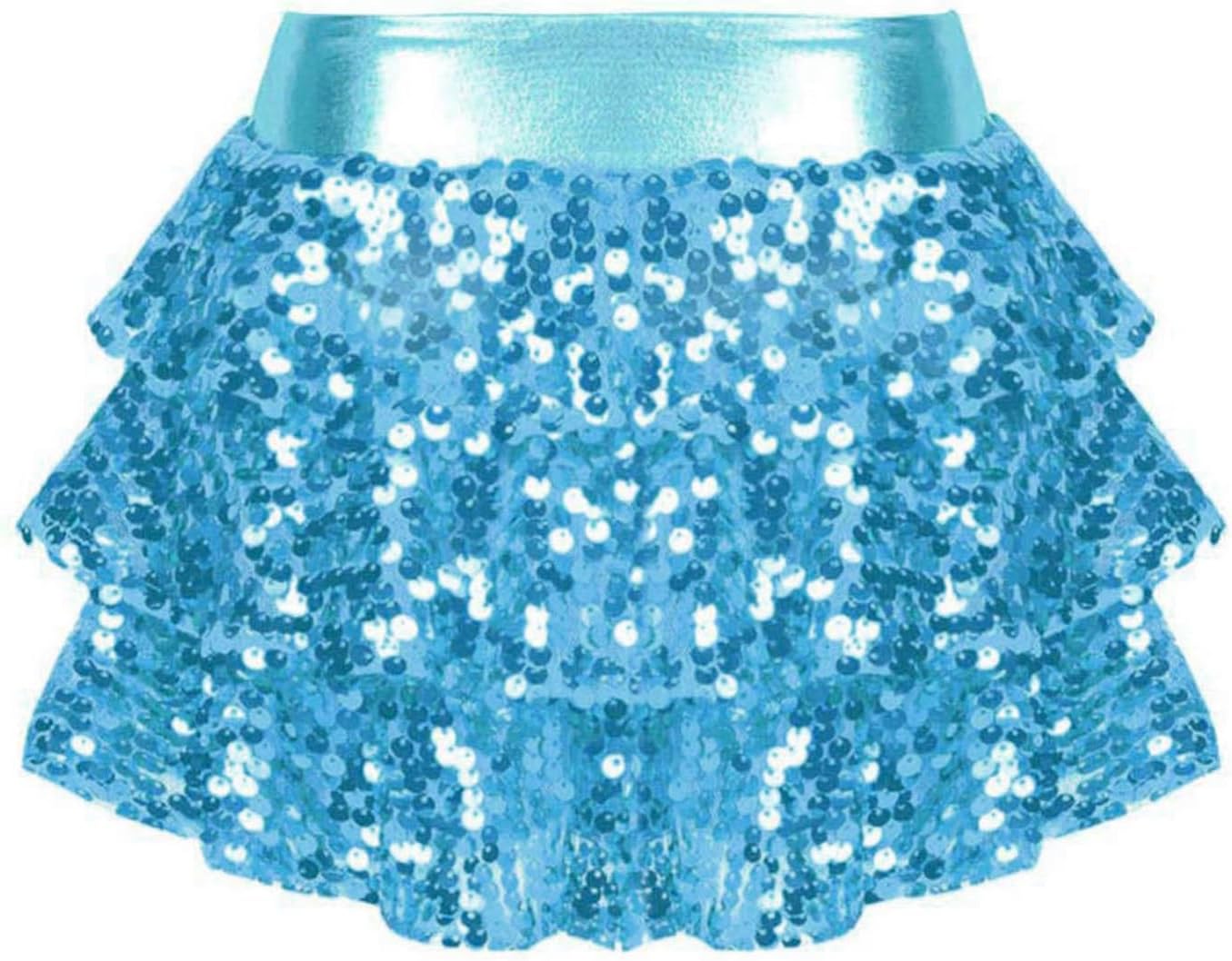 iEFiEL Girls Sequined Jazz Dance Skirt Elastic Waist Tiered Ruffle Skorts for Latin Disco Hip Hop Dance Streetwear