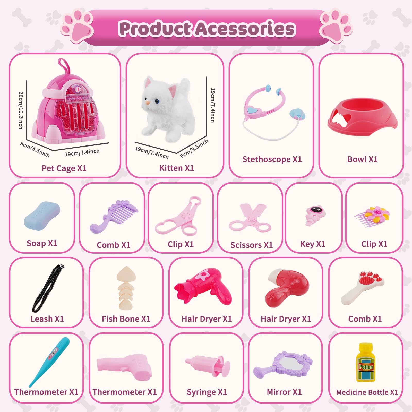 Gatto Giocattolo di Peluche con Guinzaglio che Miagola e Cammina,Interattivo Elettronico Animali Domestici Giocattoli Gatto, Giocattolo Interattivo Include 20 Accessori per bambini 3 4 5 6 7