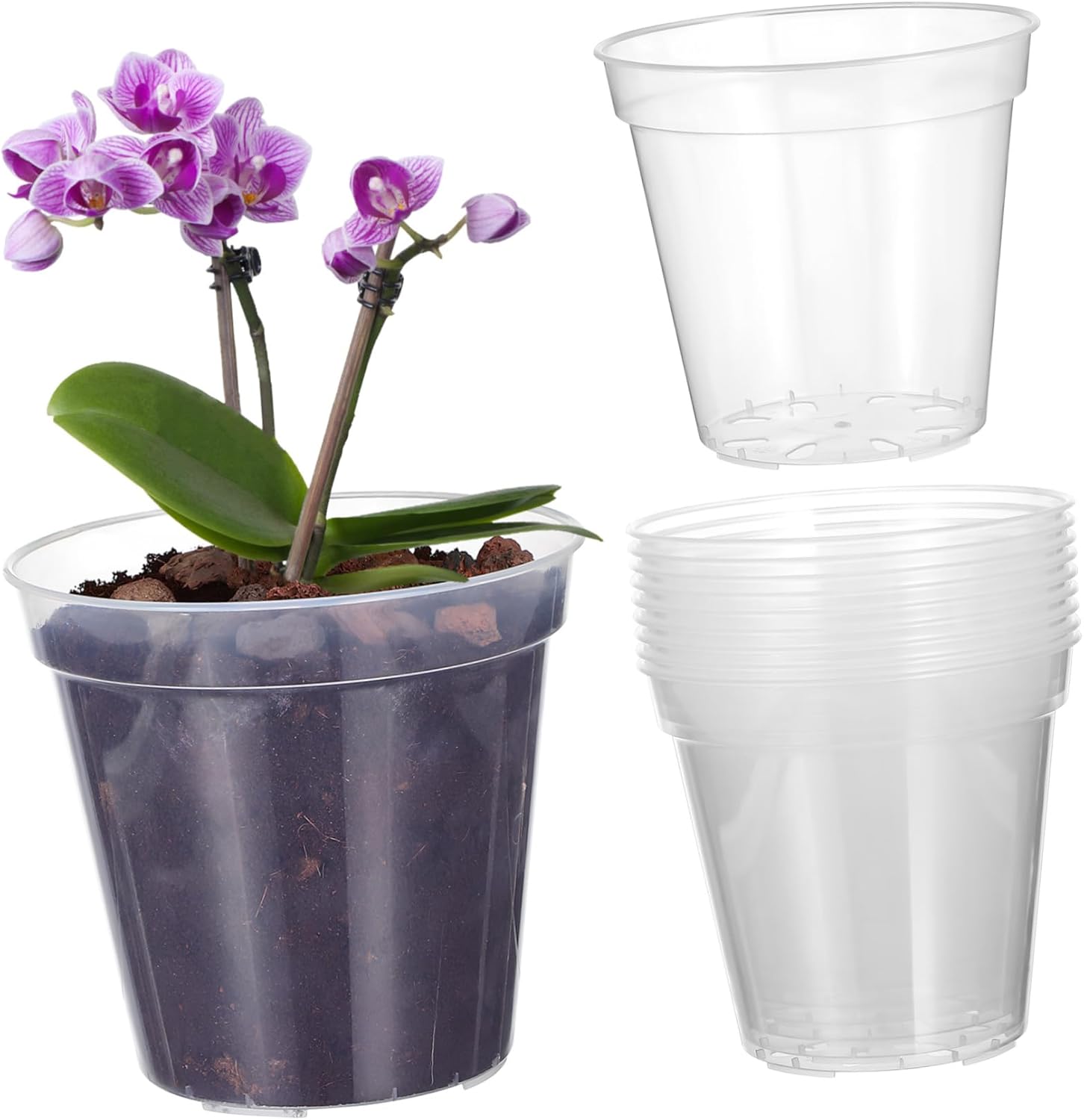 10Pcs Clear Plastic Nursery Pots for Orchids and Flowers Orchid Planter with Drainage Holes Durable Indoor and Outdoor Plant Pots for Easy Plant Care and Management