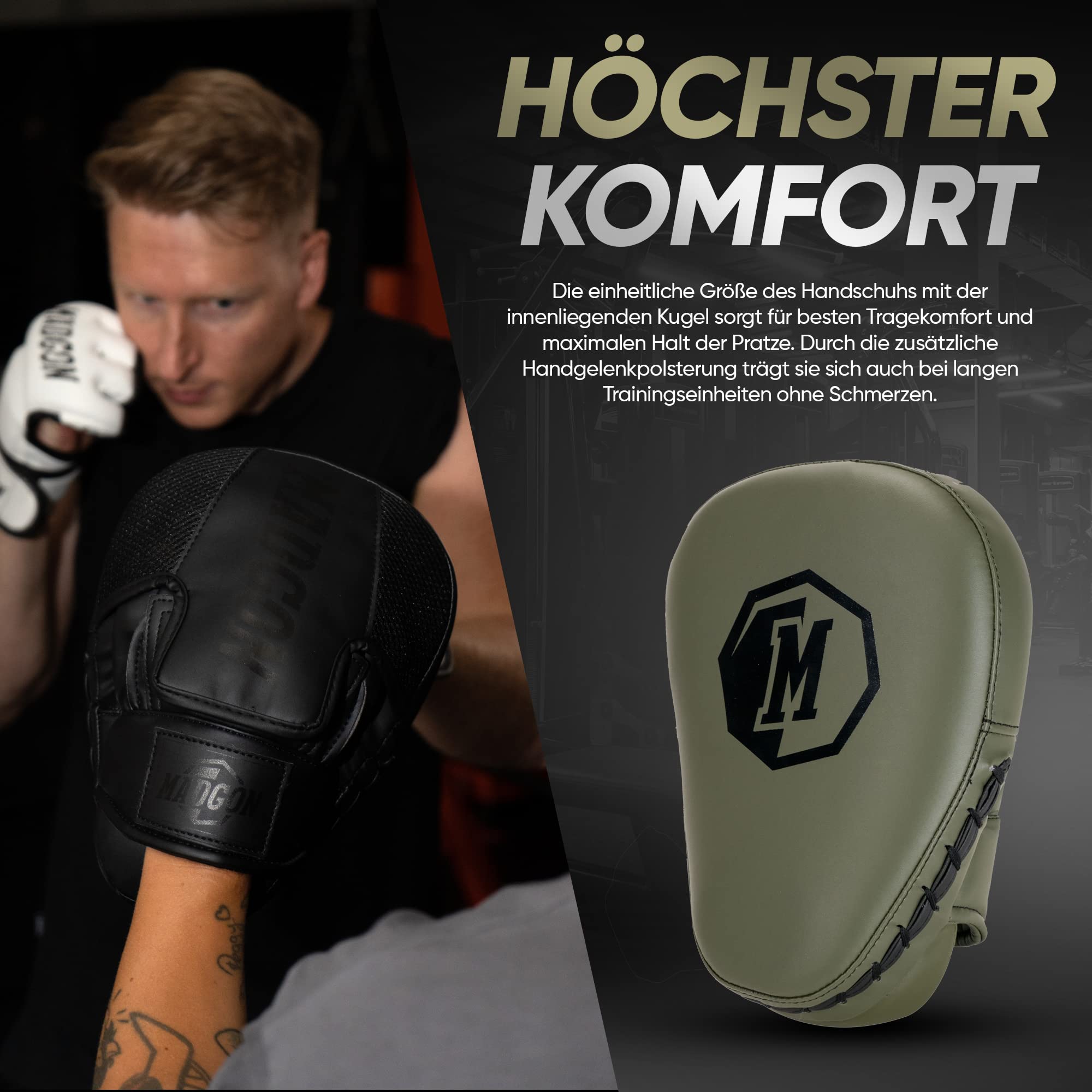 MADGON Premium Pratzen für optimale Schlagdämpfung, 1 Paar Boxpratzen für Boxen, Kampfsport, MMA, Kickboxen, Taekwondo