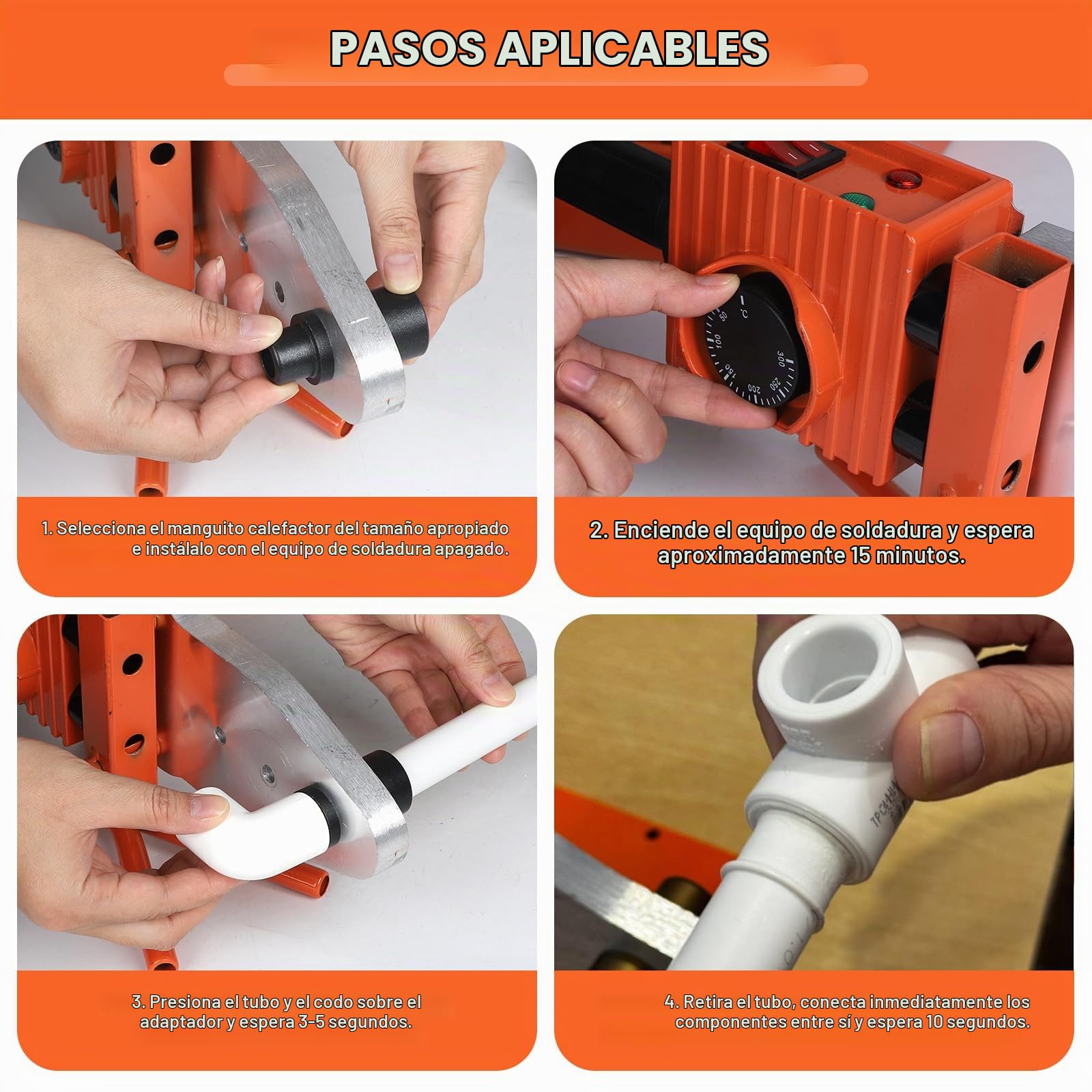 CPROSP Soldador Tubos PE 2000W, Soldadura Polipropileno PPR con 6 Boquillas Calefactoras (Ø20–63 mm), Soldador de Plastico Regulación de Temperatura 0–300°C, para Tubos Plásticos