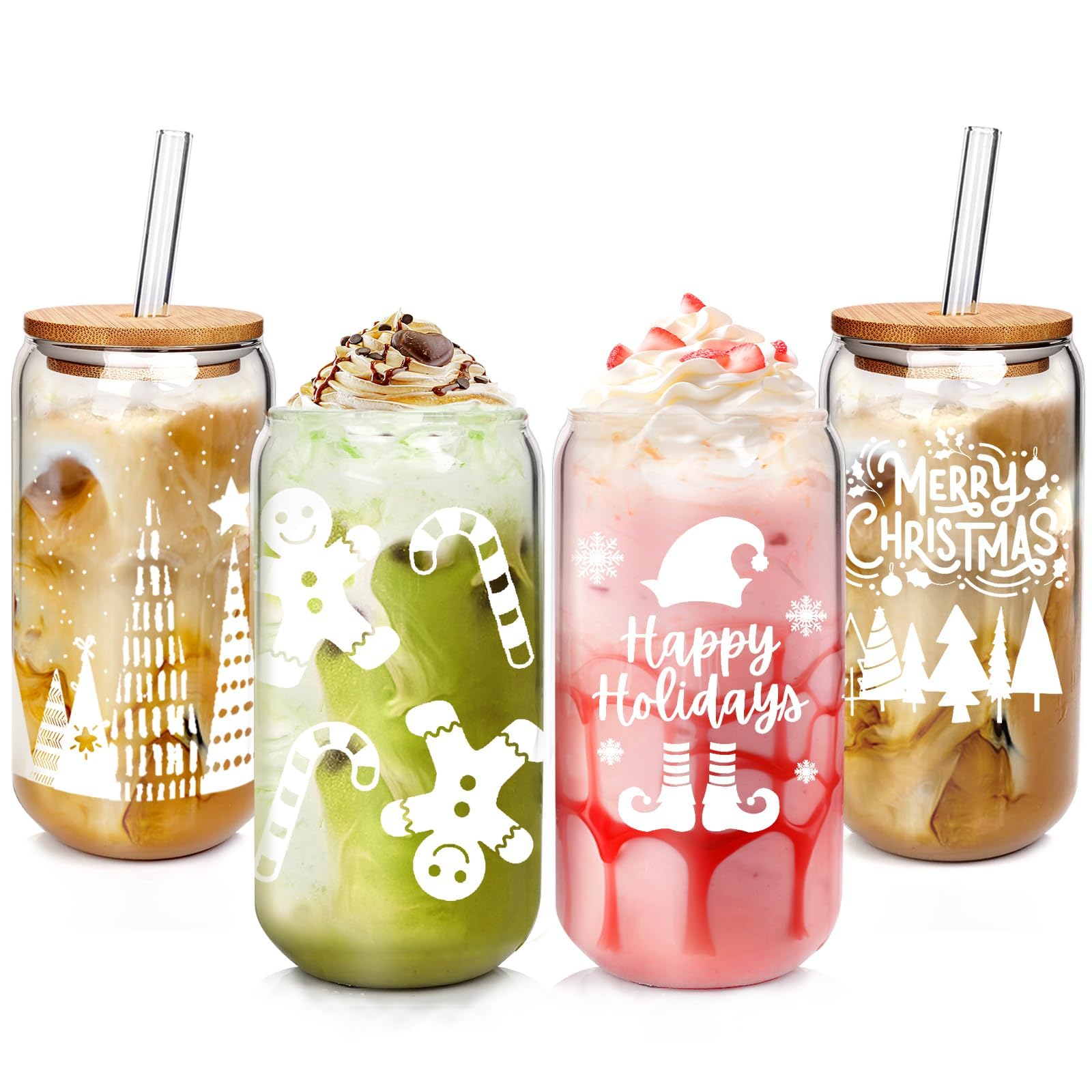 Tasses à café glacé 532 ml avec couvercles en verre et pailles pour smoothie