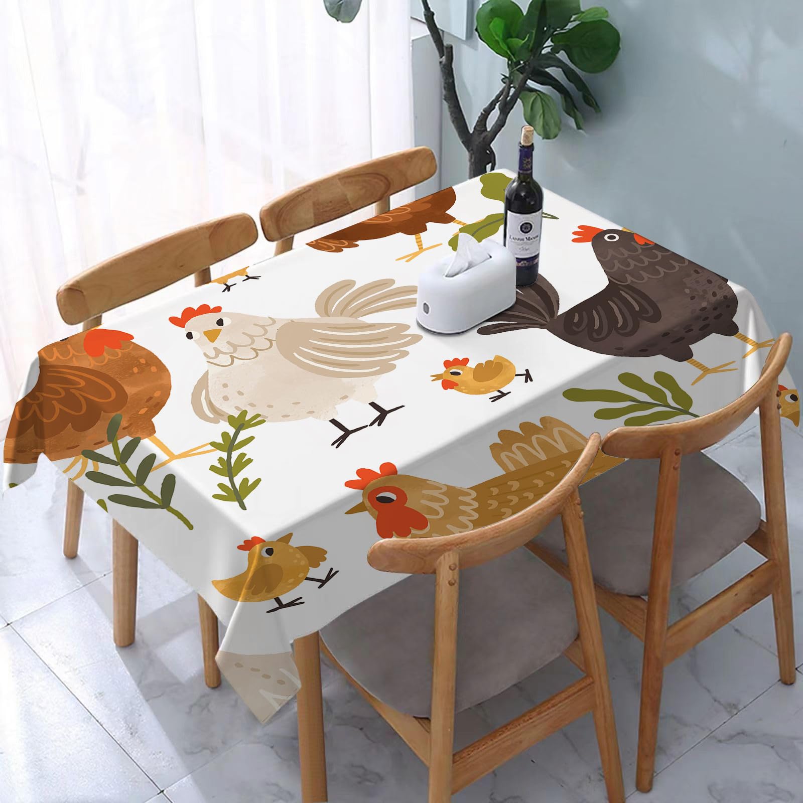 Yoiue With Cute Ros Chickens Hens And Plants On Wh - A4 Tablecloth,Table Cloth For Rectangle,With Cute Ros Chickens Hens And Plants On White Background.,Wrinkle Resistant Decorative Table Cover For Kitchen Dining Parties Picnic 54 X 72 In