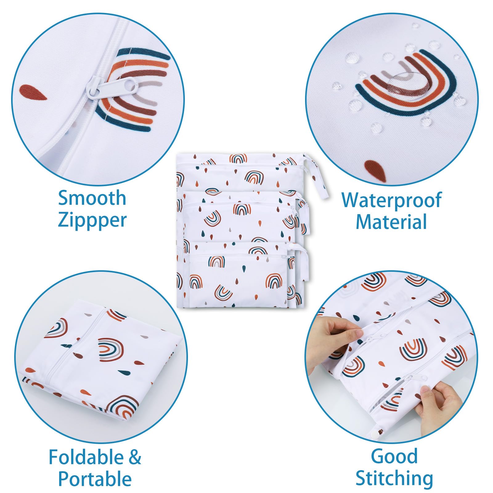 Wetbag Borsa per Pannolini Riutilizzabile Impermeabile 3 Pezzi con Zip