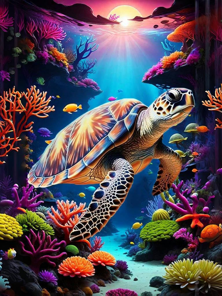 mrpwnle Paint by Number for Adults, DIY Turtle Painting Art by Numbers Kits, Turtle Easy Paint by Numbers Canva Kits for Adult Beginners for Home Wall Decoration and Gifts 12X16 inch