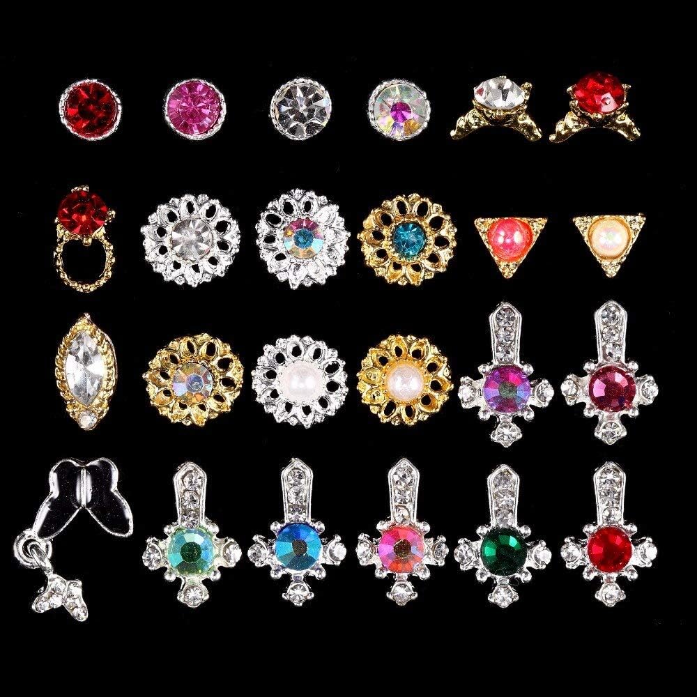 100PCS Metal Alloy Nail Art 3D Tips DIY Phone Jewelry Decoration Rhinestone Pearl Bow Flower Ring Nail Charm ***3549-3572