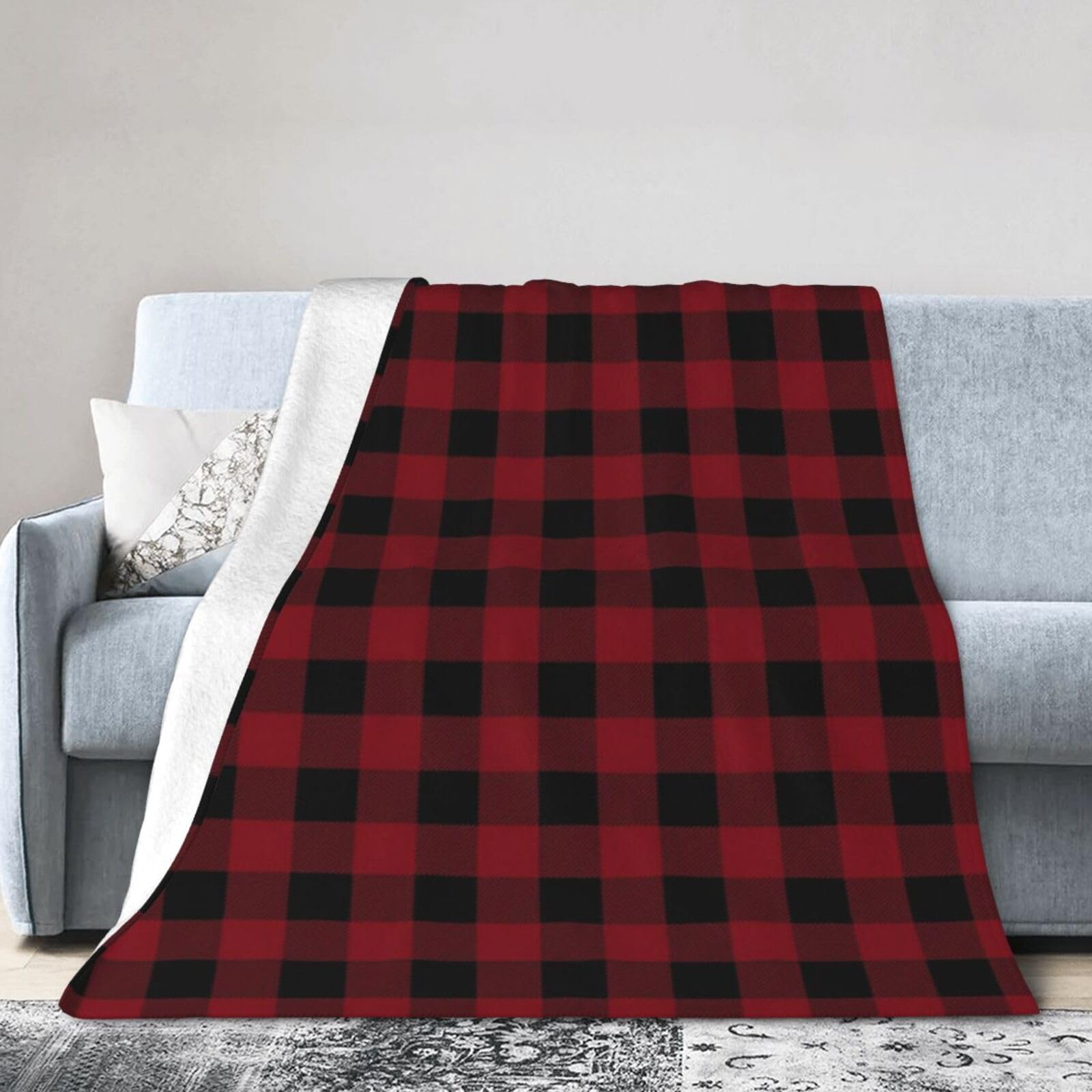 ERTDFXCV Classic Buffalo Plaid Red and Black Blanket 50"x40"