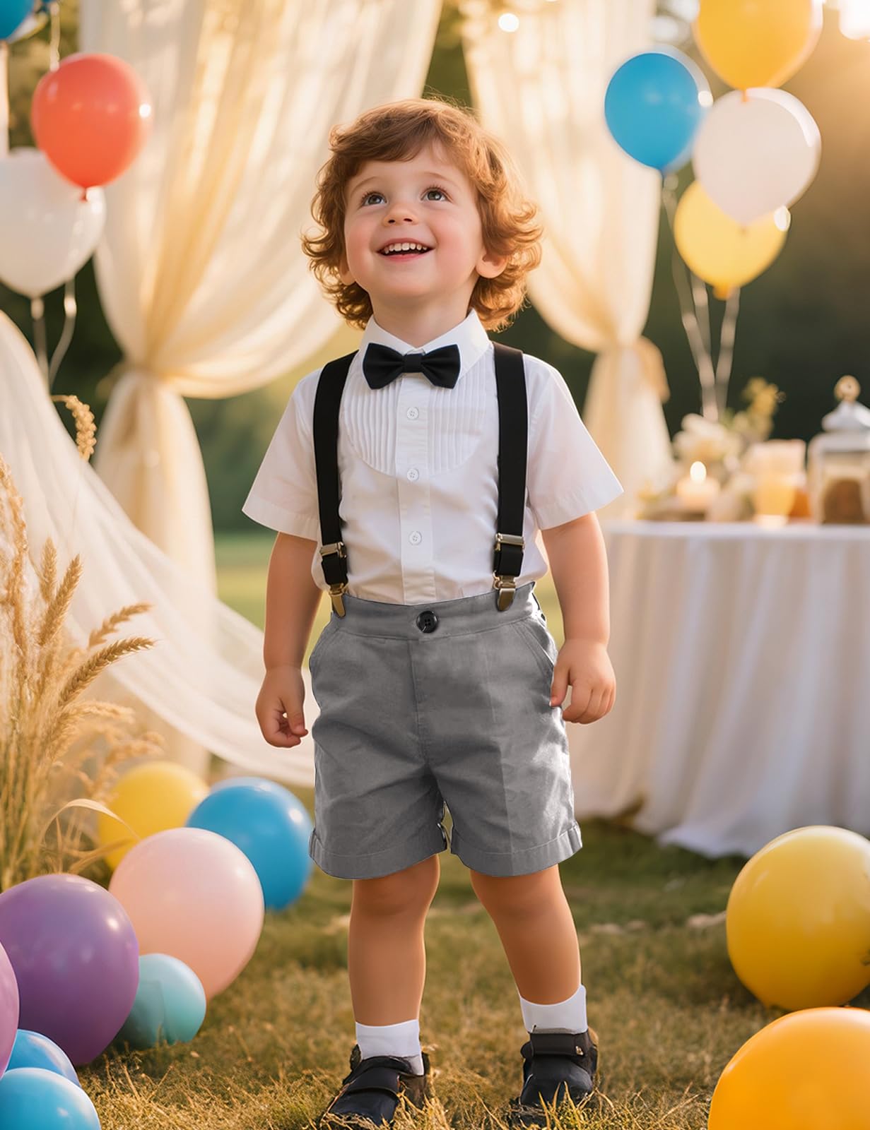 mintgreen Bébé Garçons Costume, Enfants Mariage Tuxedo Bow Cravate Suspensions Manches Courtes Ensemble de Tenue, 1-4 ans