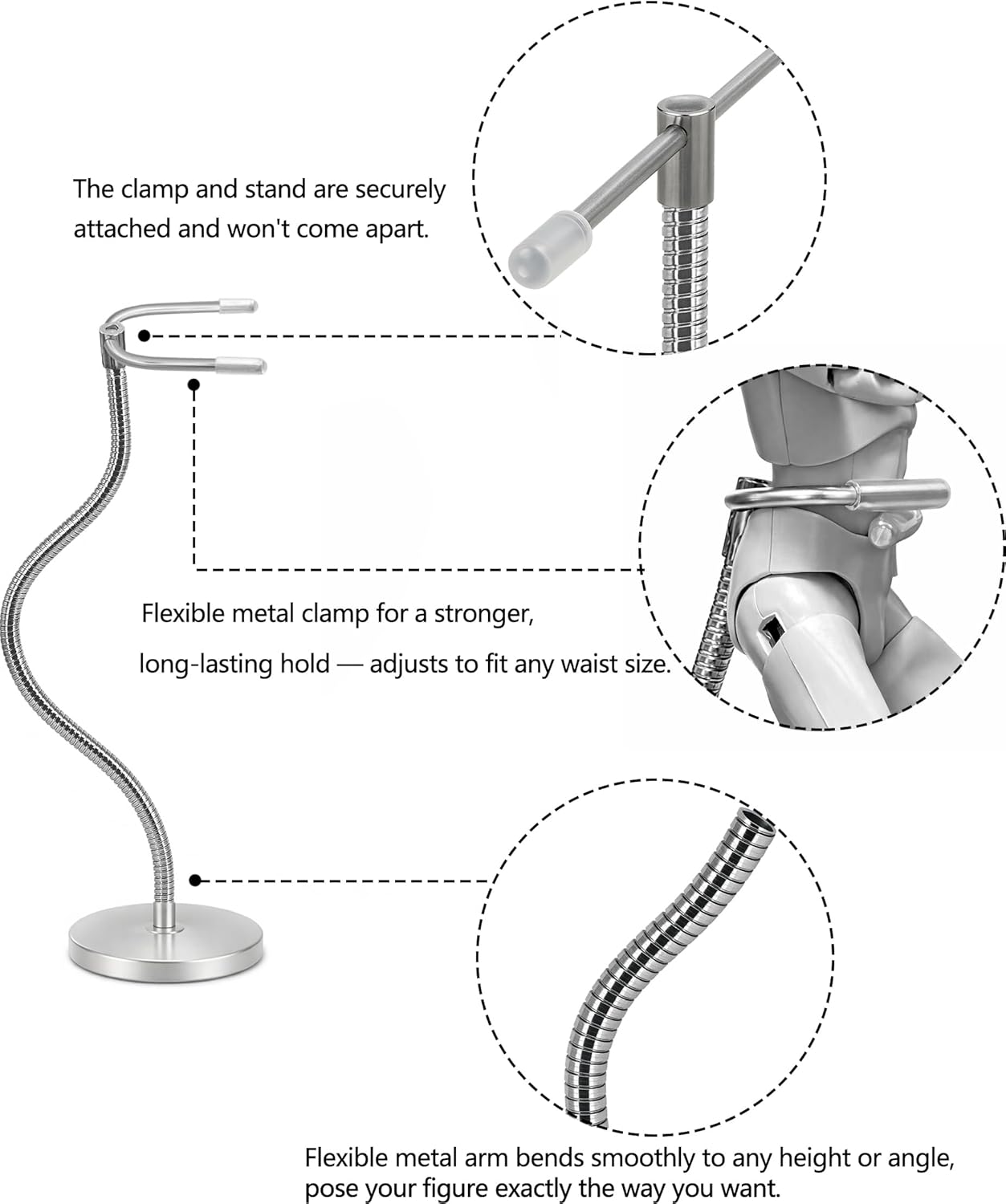 4 Pack Silver Action Figure Stand with Magnetic Base –Stop Motion Rig with Adjustable Dual-Arm Clip