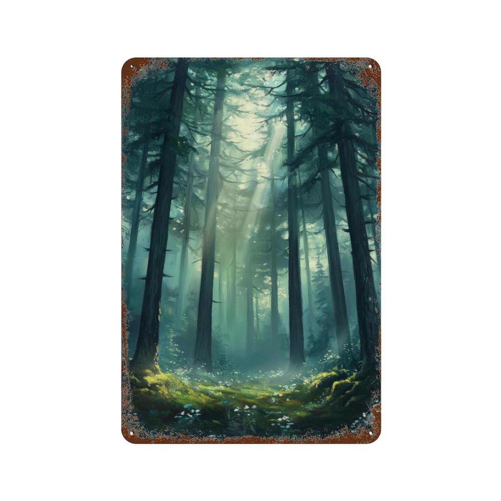 Whispering Pine Forest Cottagecore Decor Dark Academia Enchanted Landscape Illustration Vintage Nature Rustic Aesthetic Wall Decor Art Metal Tin Poster Modern Home Decor Art Home Bar Shop Decorations