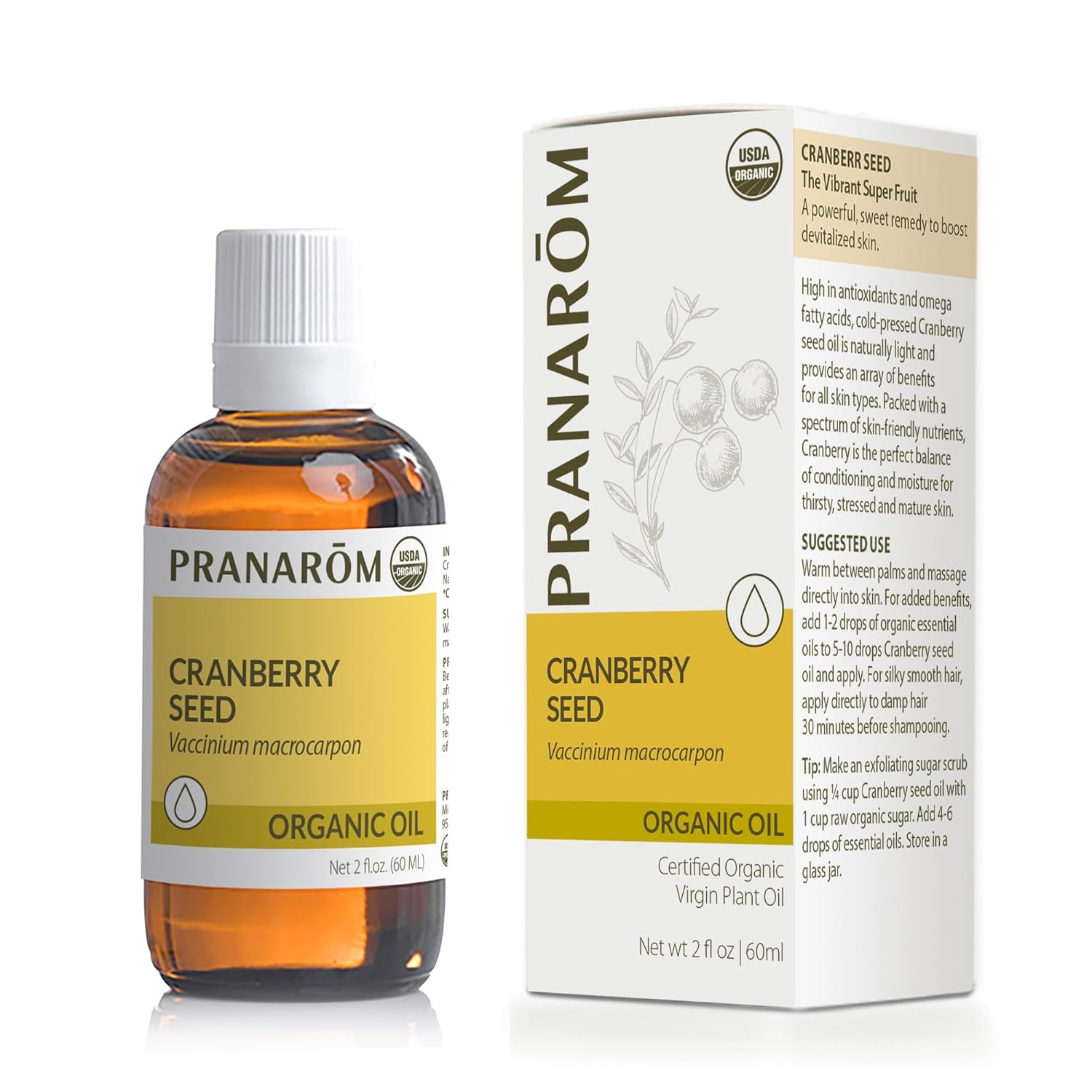 Pranarom - Cranberry Seed Virgin Plant Oil 60ml - For Skincare & Hair - Versatile Usage Options - Antioxidant-rich Formula - Certified Organic, Cold-Pressed