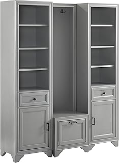 Crosley Furniture Tara 3-Piece Entryway Set with Hall Tree and 2 Linen Cabinets, Distressed Gray